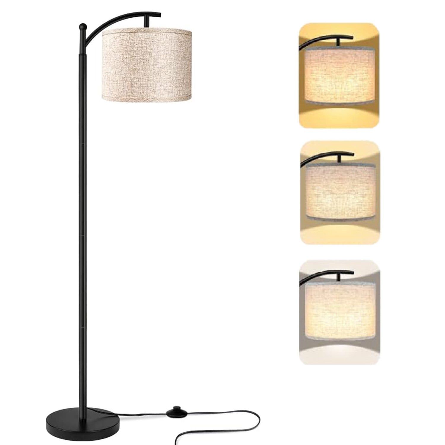 Dimmable Floor Lamp with 3 Color Temperatures, Standing Lamp with Linen Shade & 600 Lumens 9W LED Bulb Included Bn-link