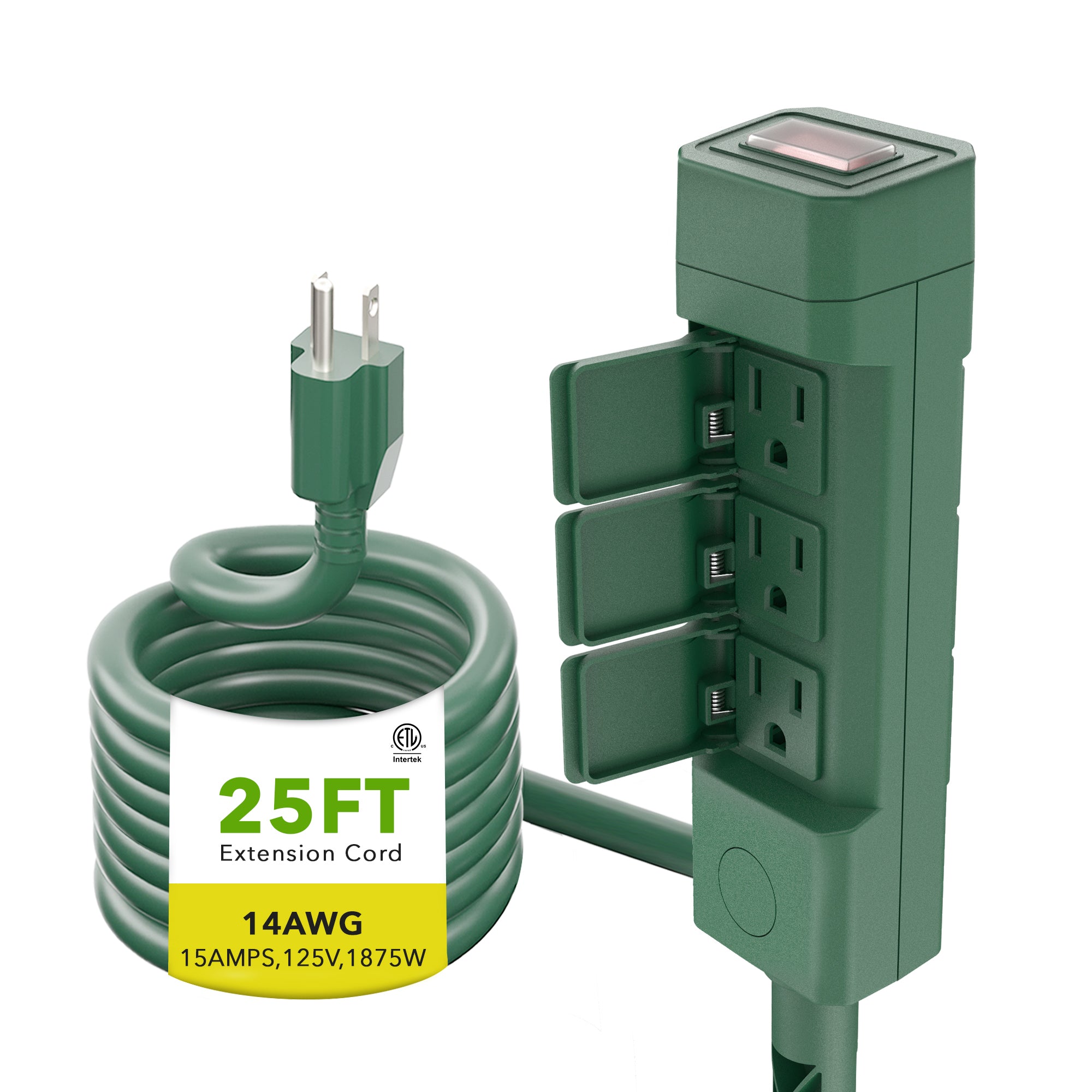 BN-LINK 25ft Outdoor Extension Cord with Power Stake, 6-Outlet Power Strip Weatherproof, 14/3 SJTW Heavy Duty Power Cord, 15A/1875W for for Backyard, Garden, Pool & Camping