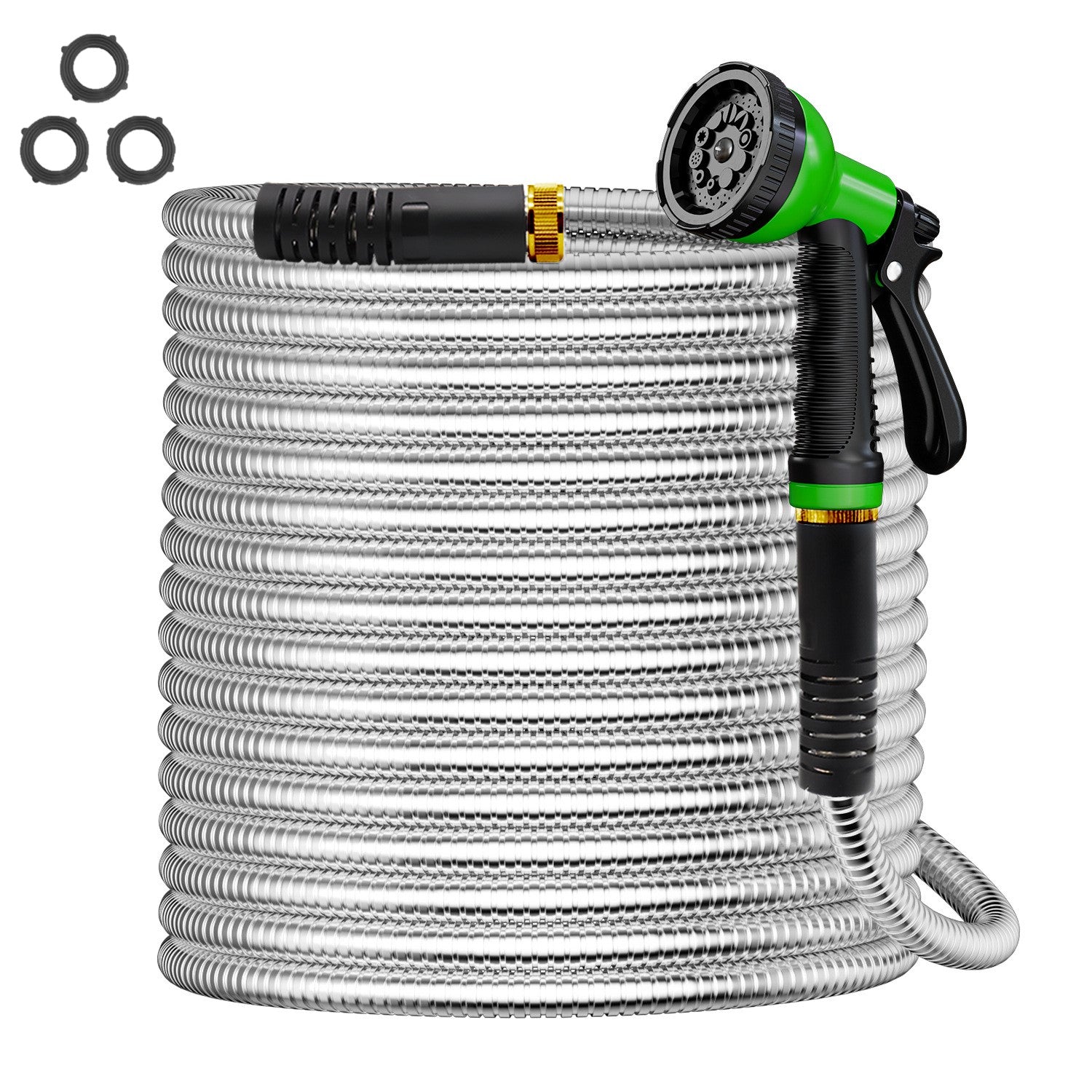 Garden Hose 50FT/75FT, 10 Pattern Thumb Spray Nozzle, No-Kink Flexible Stainless Steel Water Hose, Lightweight Leak & Rust Proof Water Hose for Yard, Outdoor, 3/4" Swivel Connectors BN-LINK