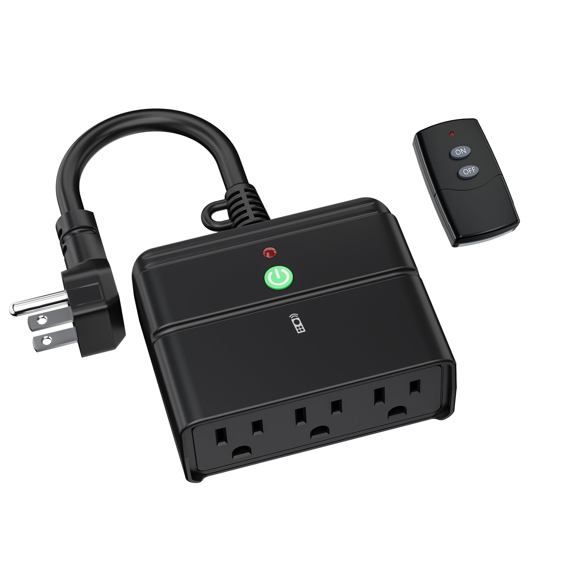 Remote Control Electrical Outlet Switch (Black) Triple Socket, 3 Grounded Outlets With Remote Control BN-LINK - BN-LINK