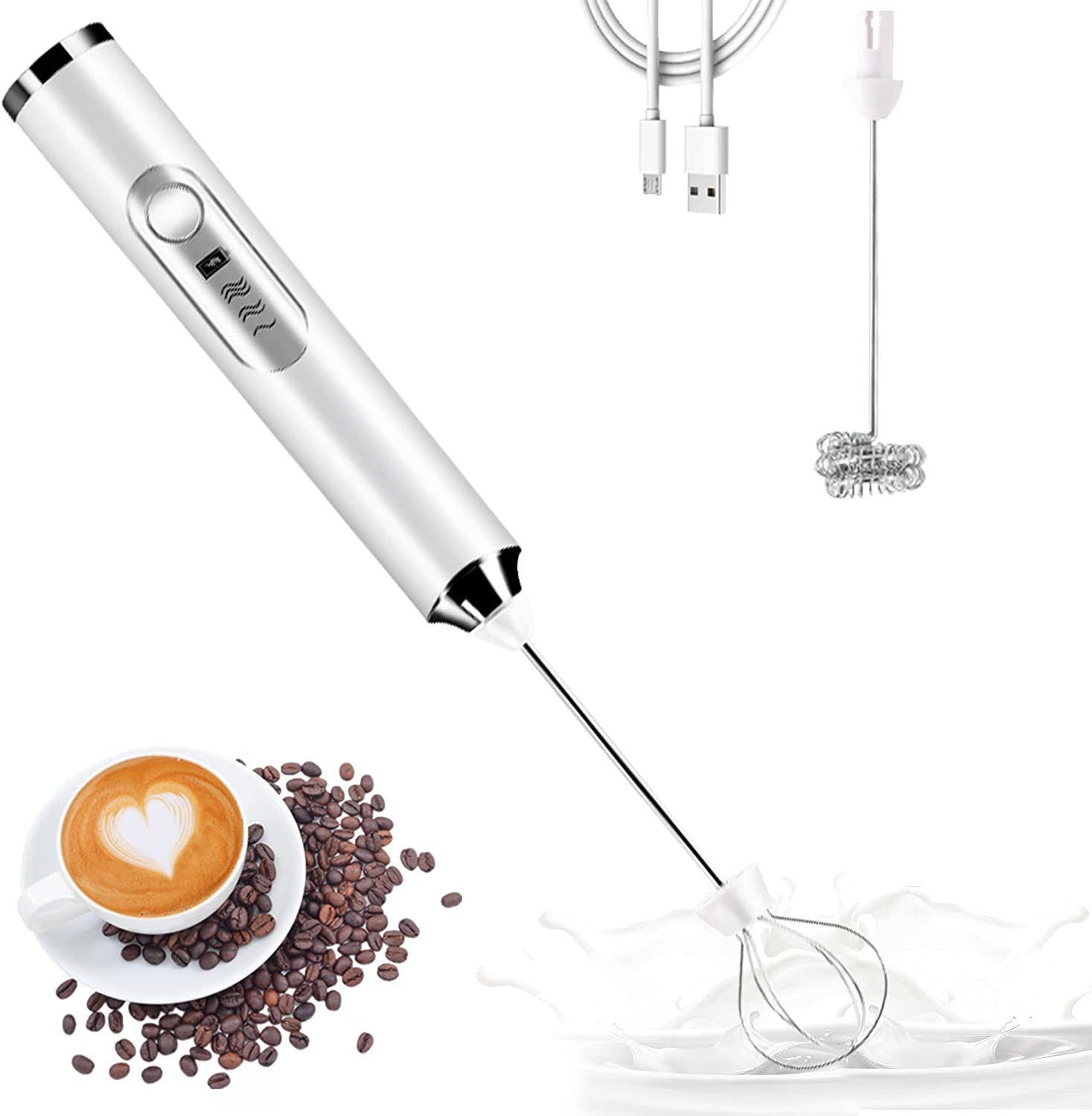 Mini 2 Heads USB Rechargeable 3 Speeds Electric Milk Frother Blender Bn-link