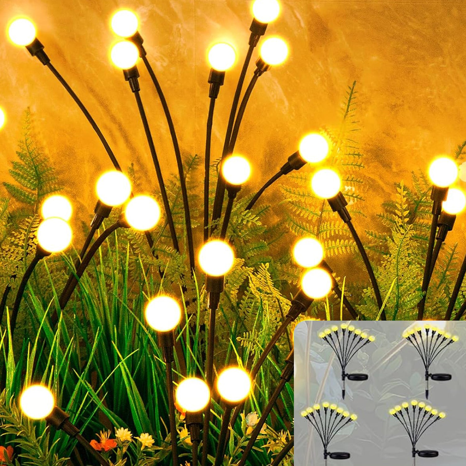 Warm White 2 Pack/4 Pack Solar Garden Lights, Auto On/Off 16 LED Solar Swaying Lights Outdoor Waterproof, Firefly Light for Outside Yard Pathway Landscape Decorations Bn-link