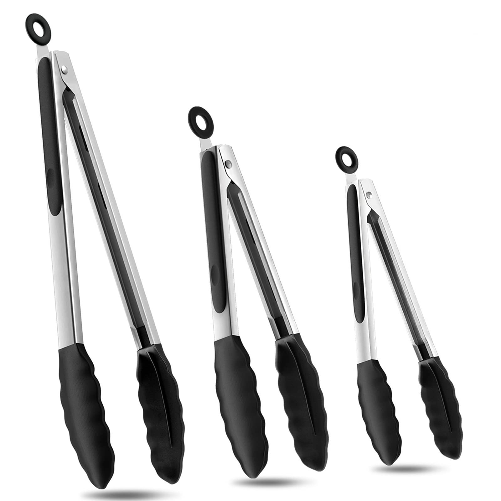 7, 9, 12 Inch Non Stick Silicone Tip Stainless Steel Kitchen Tongs Set Bn-link