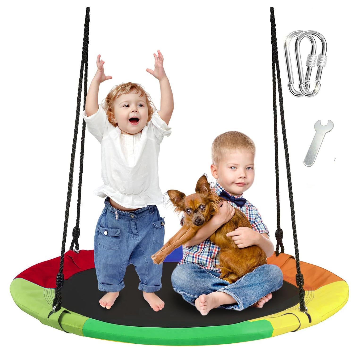 BN-LINK 40 Inch Saucer Tree Swing for Kids Adults, 700Lb Outdoor Waterproof Flying Swing Seat, Durable Adjustable Hanging Straps, Trampoline Net Swing for Backyard Outdoor Indoor Playground