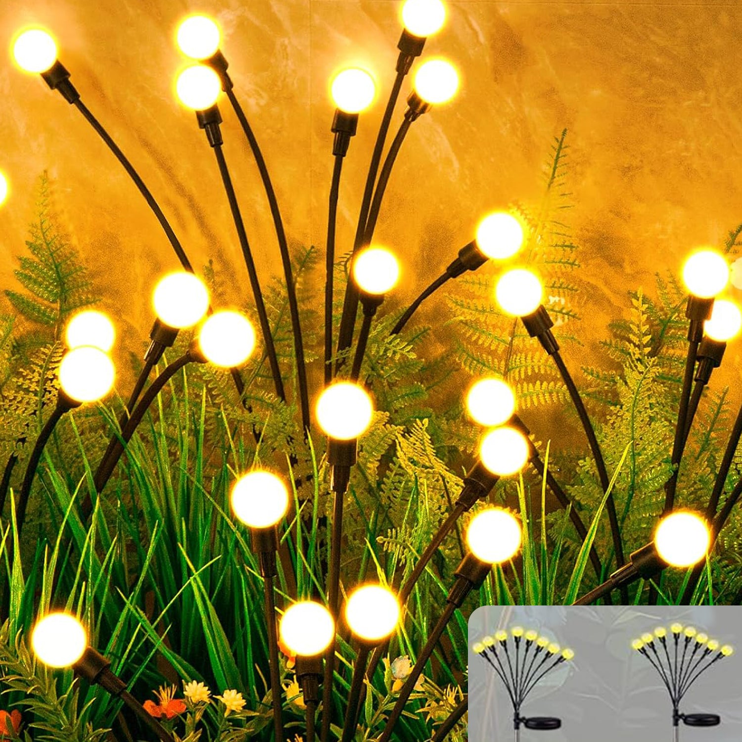 Warm White 2 Pack/4 Pack Solar Garden Lights, Auto On/Off 16 LED Solar Swaying Lights Outdoor Waterproof, Firefly Light for Outside Yard Pathway Landscape Decorations Bn-link