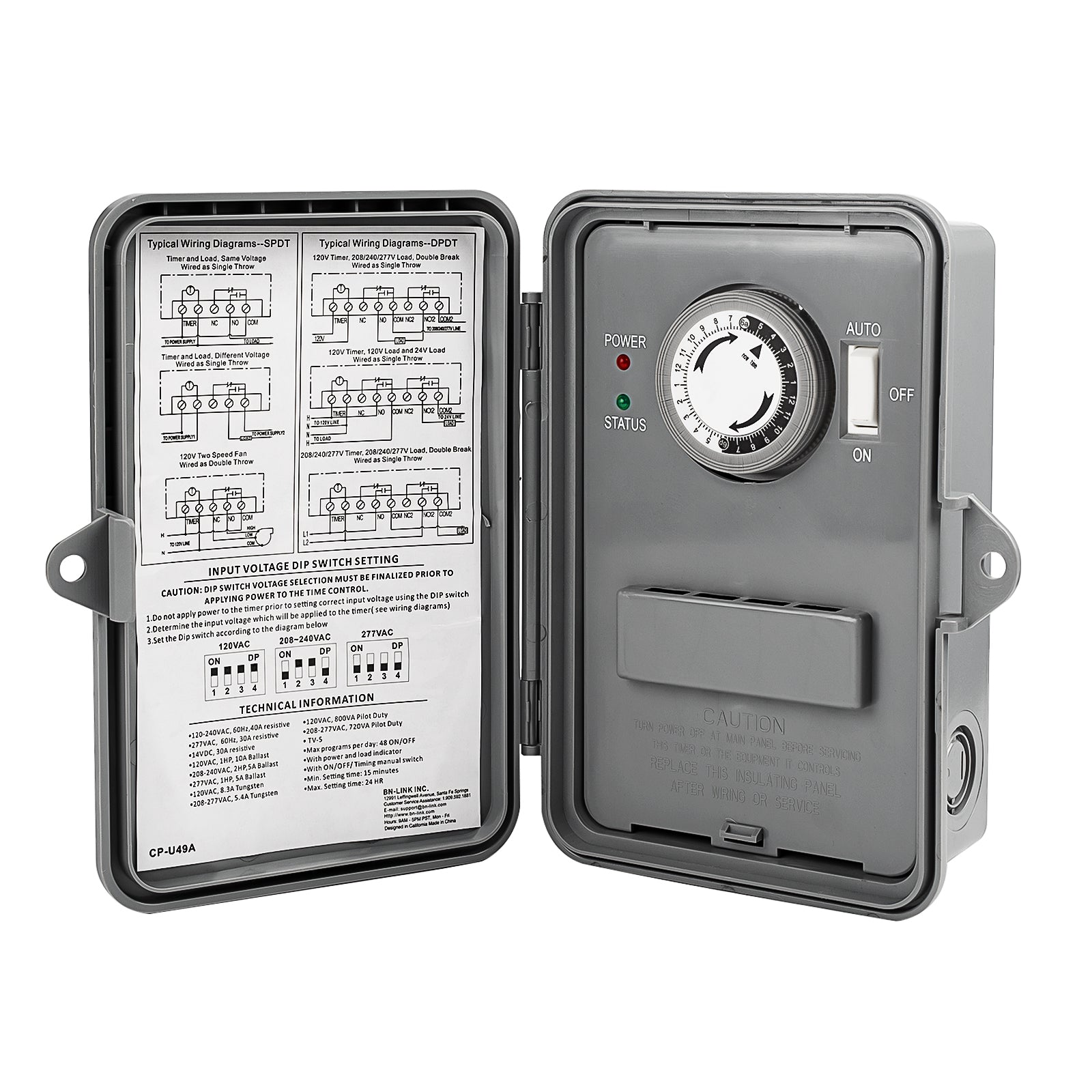 24 Hour Programmable Pool Pump Timer Heavy Duty Outdoor Mechanical Timer Box BN-LINK - BN-LINK