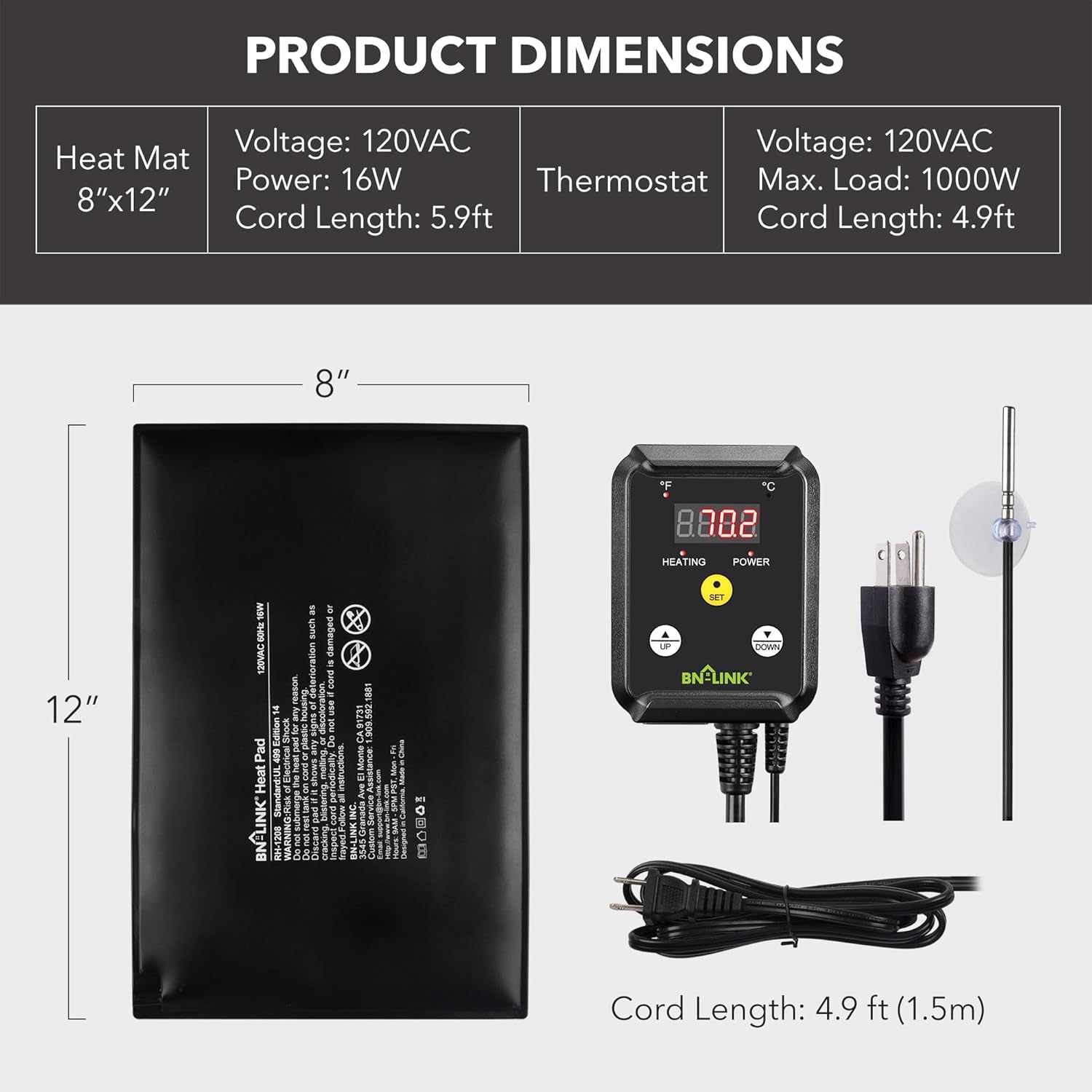 Durable Reptile Heating Pad with Digital Thermostat 8*12 Combo Set BN-LINK - BN-LINK