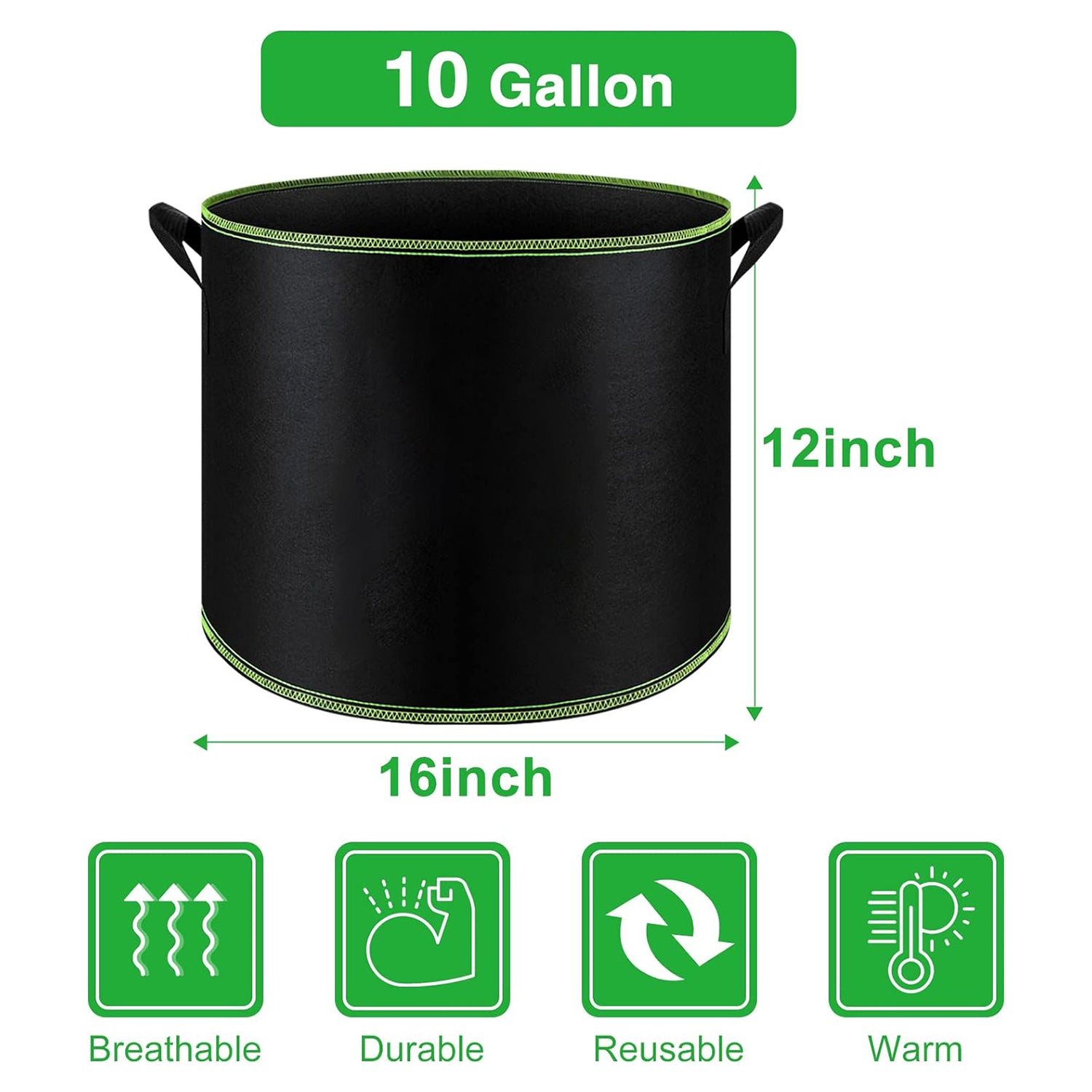 5-Pack 10 Gallon Grow Bags with Handles Thickened Nonwoven Fabric Pots Bn-link - BN-LINK