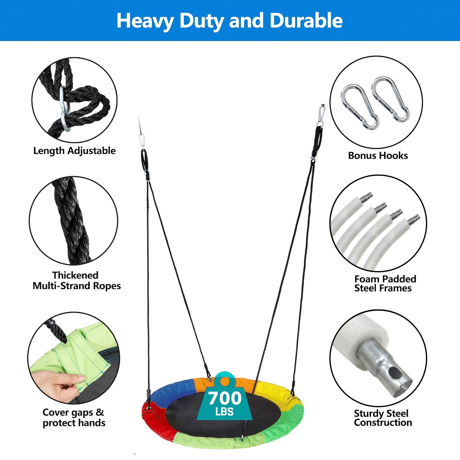 BN-LINK 40 Inch Saucer Tree Swing for Kids Adults, 700Lb Outdoor Waterproof Flying Swing Seat, Durable Adjustable Hanging Straps, Trampoline Net Swing for Backyard Outdoor Indoor Playground