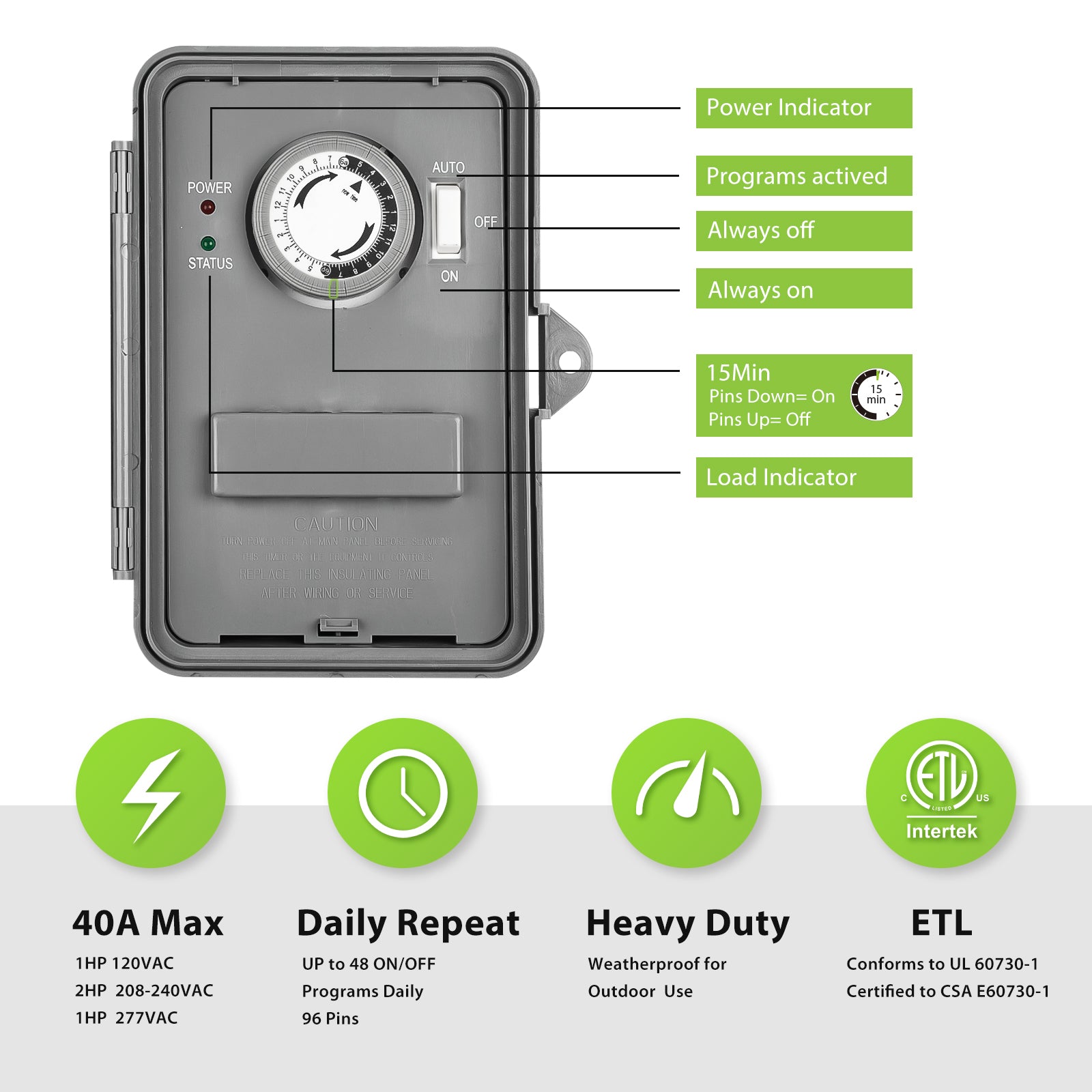 24 Hour Programmable Pool Pump Timer Heavy Duty Outdoor Mechanical Timer Box BN-LINK - BN-LINK