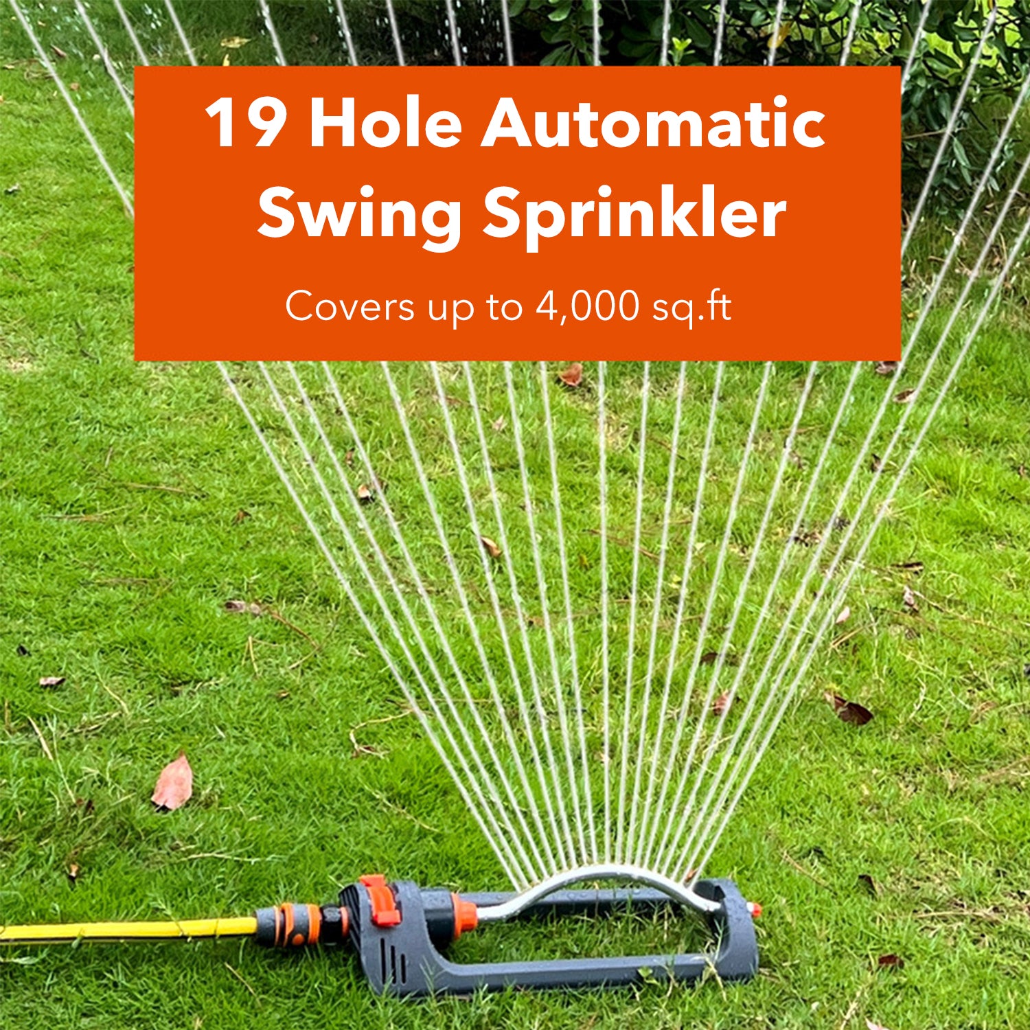 Oscillating Sprinkler with 4-Way Adjustable Spray, 19 Hole Nozzles, Water Sprinkler for Yard Lawn Covers up to 4,000 sq.ft, Includes Spray Jet Cleaning Needle, Gray Bn-link