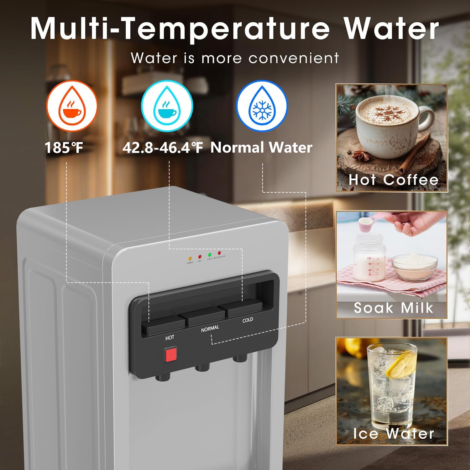 Bottom Load Water Cooler Dispenser with Lack Water Alert, 3 Temperature Settings-Hot, Cold & Room-Temperature Water, Holds Up to 5 Gallon Bottles Bn-link - BN-LINK