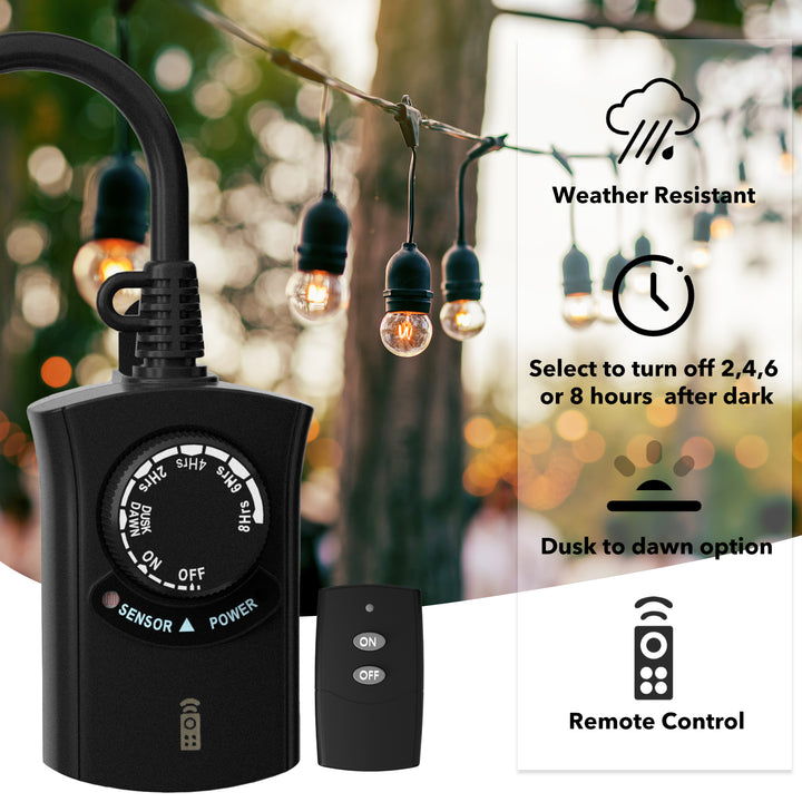 Outdoor Photocell Light Timer Waterproof Dusk to Dawn Light Sensor Timer 1 Grounded Remote Control HBN - BN-LINK