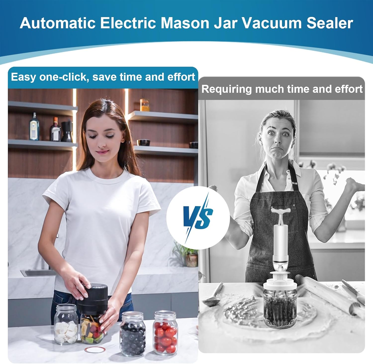 BN-LINK Electric Mason Jar Vacuum Sealer with 10 Pack Lids, Automatic Wide Mouth and Regular Mouth Mason Jar Sealer Kit, Jar Vacuum Sealer for Food Storage and Fermentation