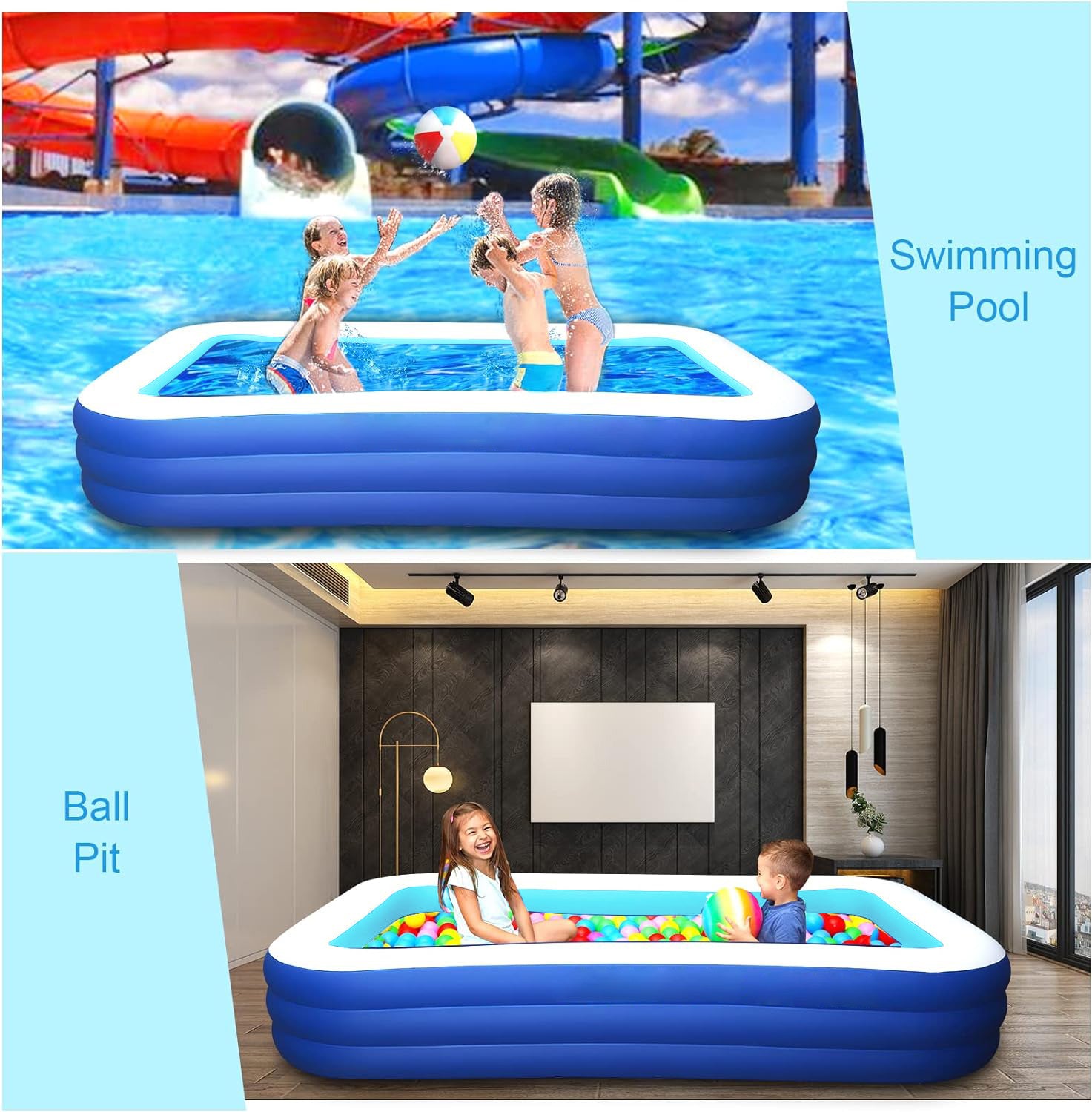 120" X 68" X 22"/83" X 53" X 20" Oversized Thickened Inflatable Swimming Pool for Kids and Adults Bn-link