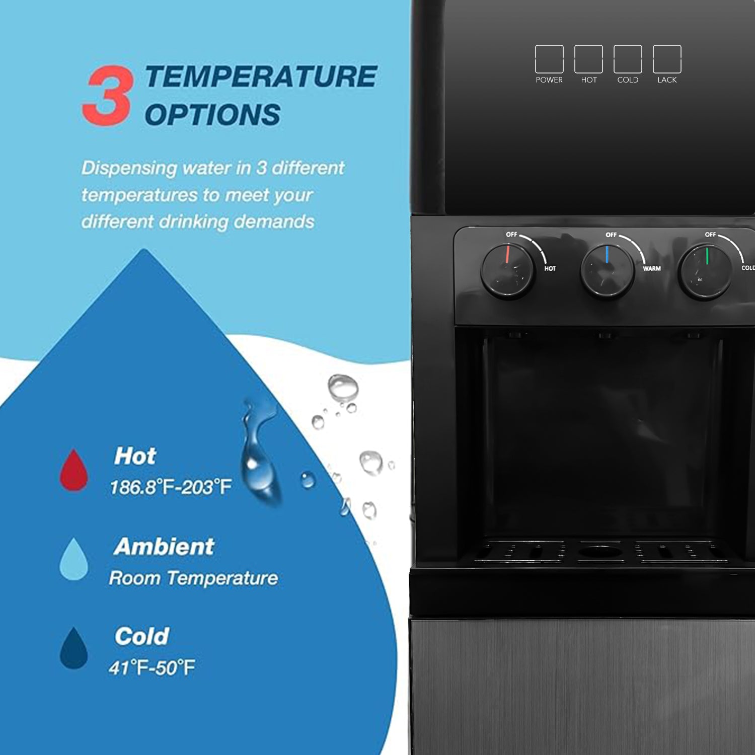 3 Temperature Bottom Load Water Cooler Dispenser with Lack Water Alert Low Noise Bn-link