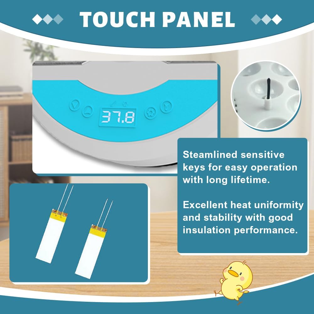 BN-LINK 9/18/52 Egg Incubator With Temperature Control, Touch Operation& Temperature Display, Mini Egg Incubator With LED Candler, Sink & Plastic Uptake Tray, Low Noise