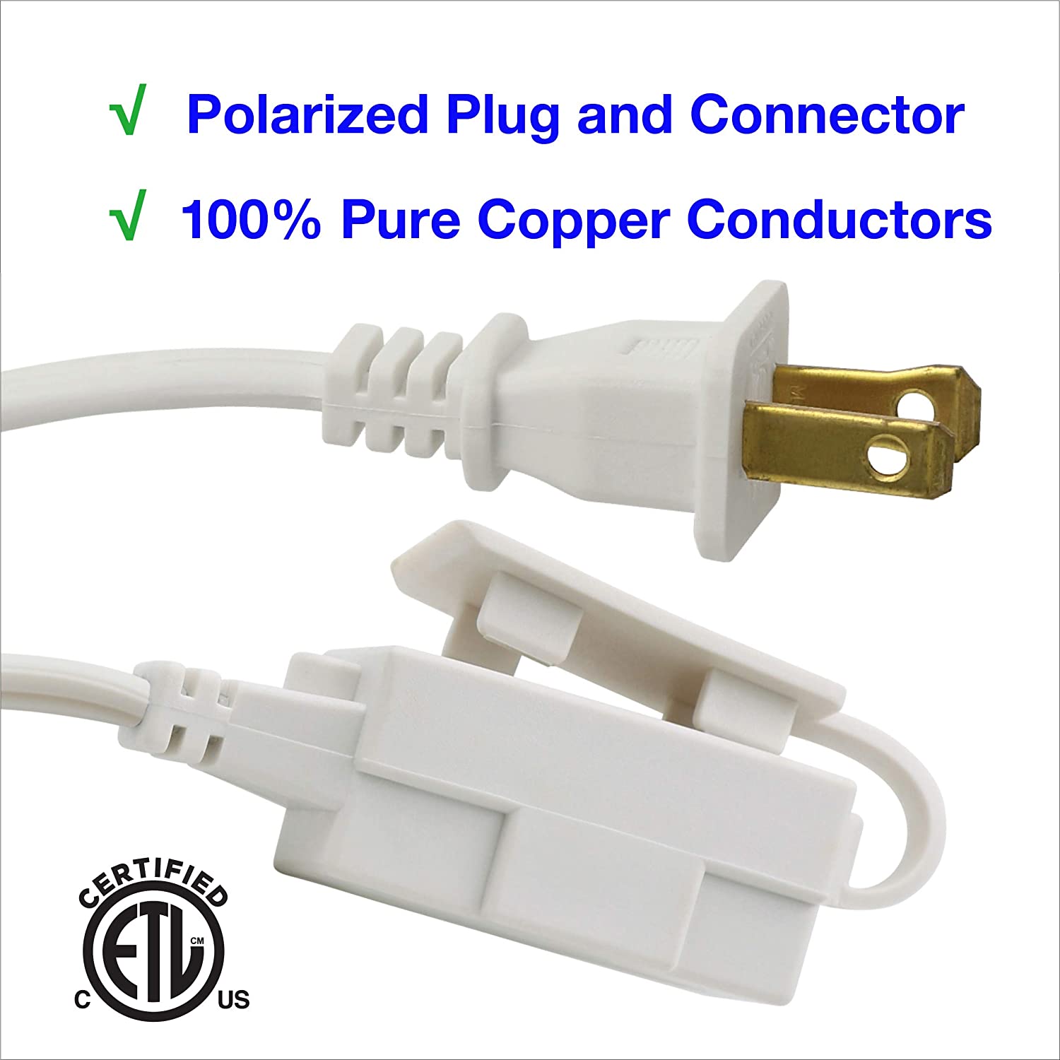 HBN 3ft 3Pack Outlet Indoor Extension Cord 16/2 SPT-2,White, 2 Prong Polarized Plug, DCIC-00312P-DC - BN-LINK