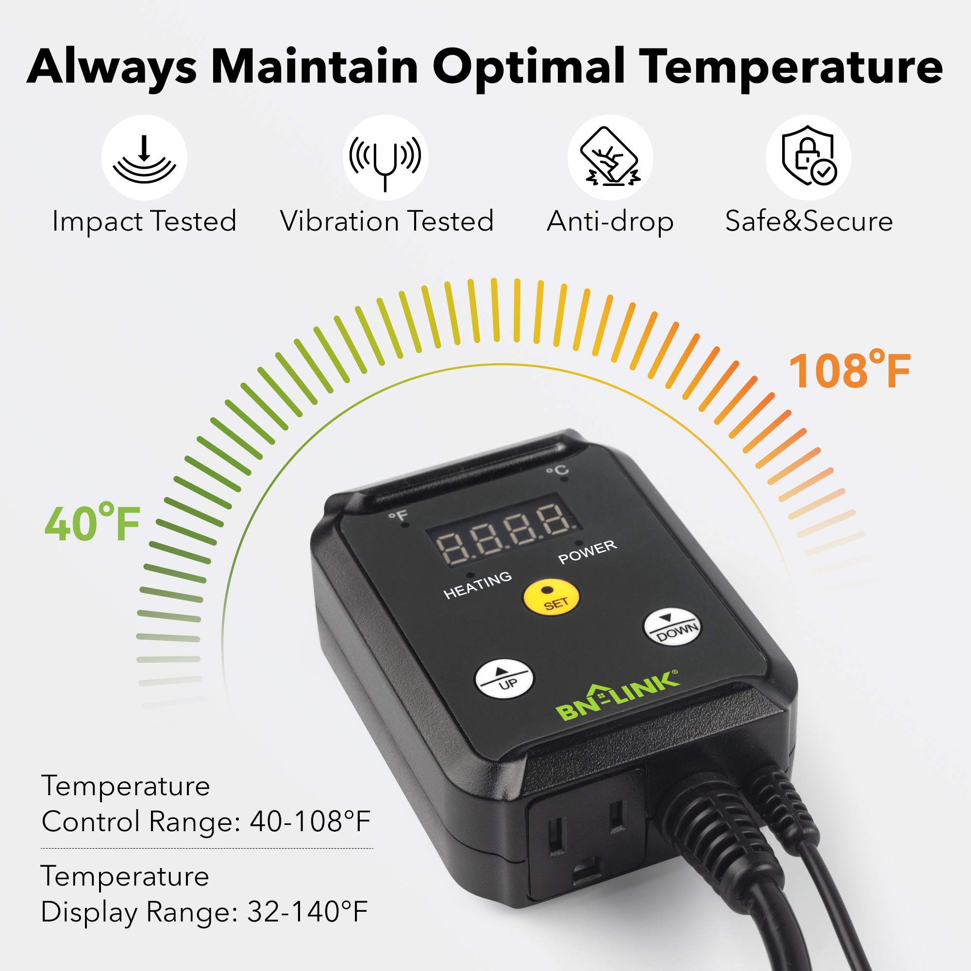 Digital Heat Mat Thermostat Controller 40-108°F BN-LINK - BN-LINK