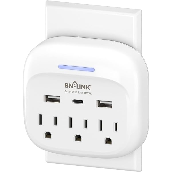 2 PACK Surge Protector Multi Wall Plug Outlet Splitter Extender 3 Outlets with USB C BN-LINK - BN-LINK