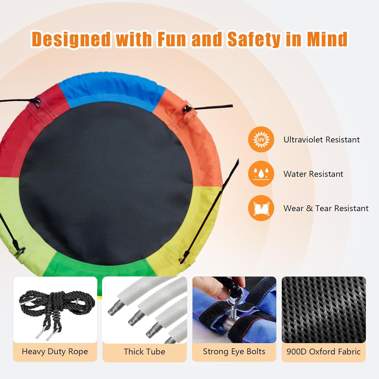 BN-LINK 40 Inch Saucer Tree Swing for Kids Adults, 700Lb Outdoor Waterproof Flying Swing Seat, Durable Adjustable Hanging Straps, Trampoline Net Swing for Backyard Outdoor Indoor Playground