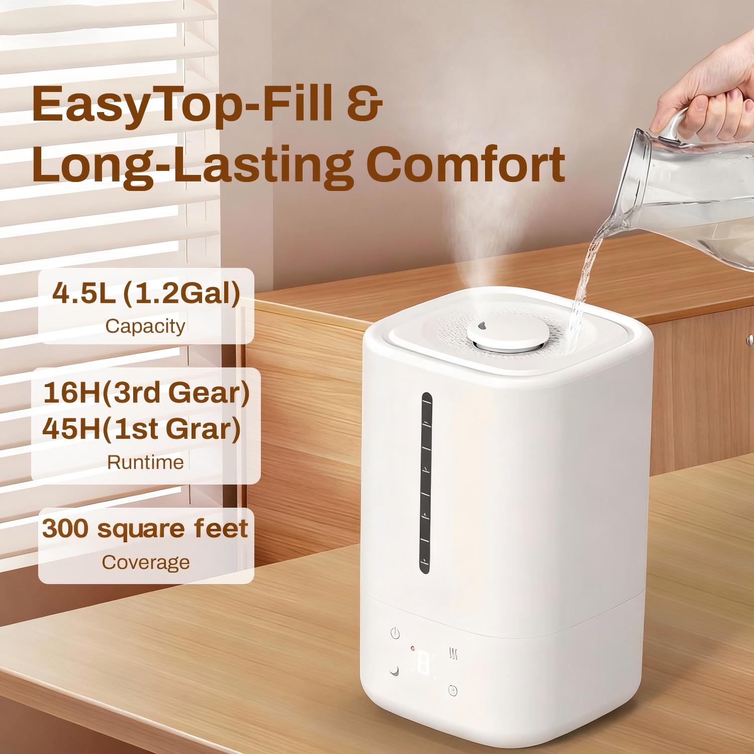 Top Fill Humidifiers for Bedroom, Water Tank, 3 Modes, Timer & Oil Diffuser, Quiet Cool Mist Air Humidifier for Home Bn-link