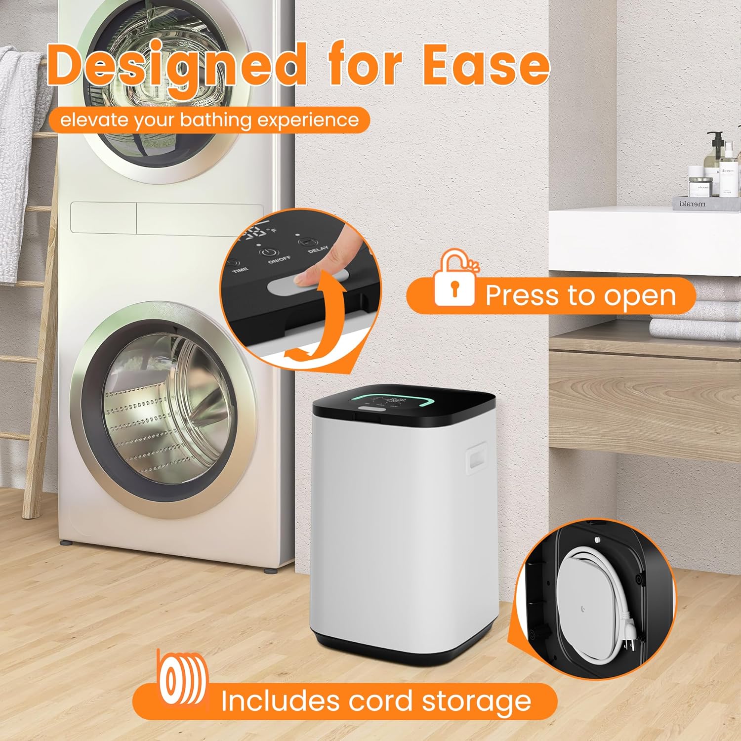 Tower Warmer, 23L Large Hot Towel Warmers Bucket with LED Display, Auto Shut Off, Child Lock, Heat Timer 20/40/60 Min Adjustable, for Hot Tub, Bathroom, Spa, White