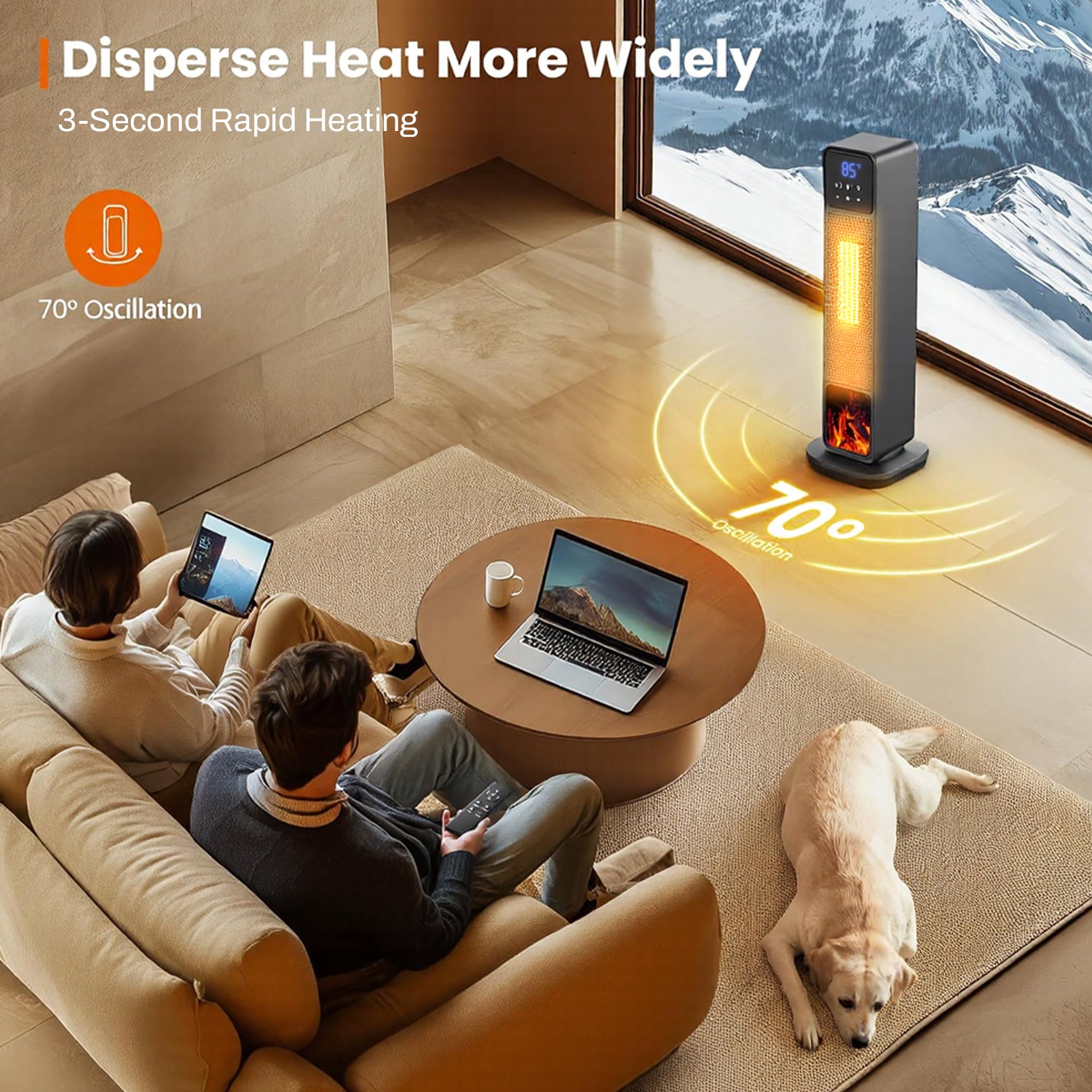 Space Heater Indoor, 24’’ Electric Heaters with Remote & Thermostat, 3 Modes & 70°Oscillation & 12H Timer, Quiet Portable Room Heater for Office, Bedroom, Large Room Bn-link