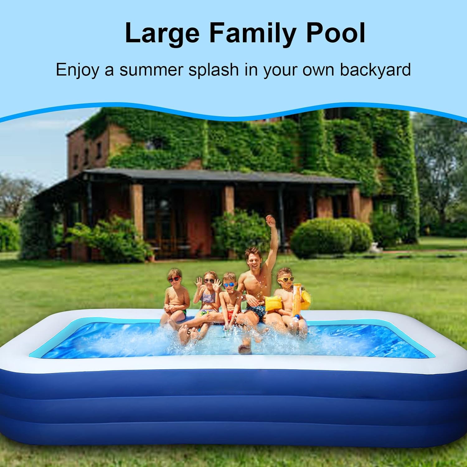 120" X 68" X 22"/83" X 53" X 20" Oversized Thickened Inflatable Swimming Pool for Kids and Adults Bn-link