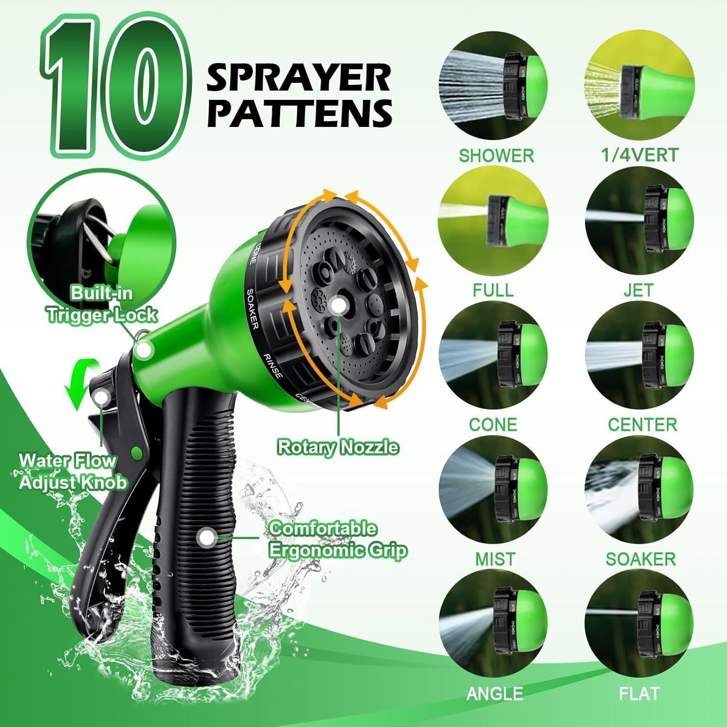 Garden Hose 50FT/75FT, 10 Pattern Thumb Spray Nozzle, No-Kink Flexible Stainless Steel Water Hose, Lightweight Leak & Rust Proof Water Hose for Yard, Outdoor, 3/4" Swivel Connectors BN-LINK