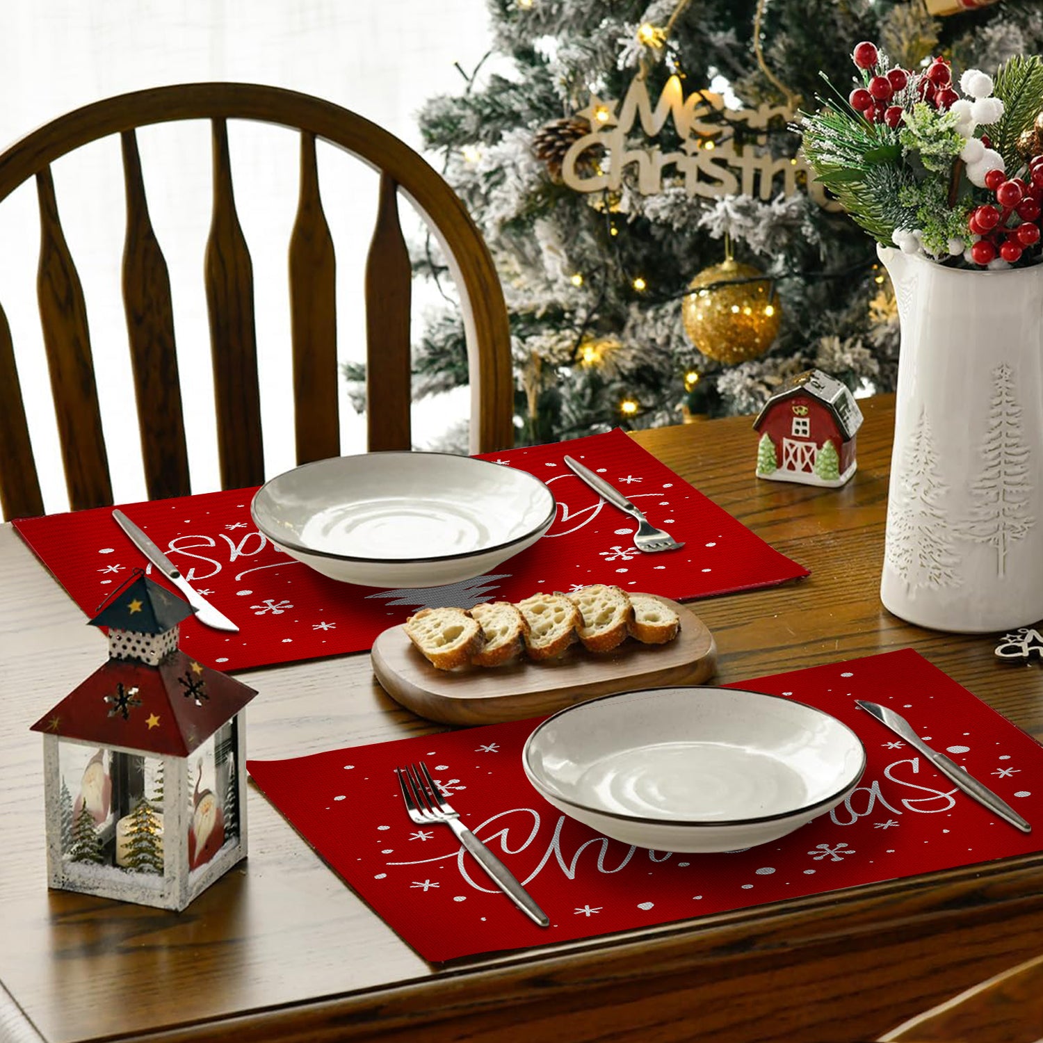 Merry Christmas Placemats for Dining Table, 12x18 Inch Winter Xmas Table Mats for Party Kitchen Dining Decoration Bn-link