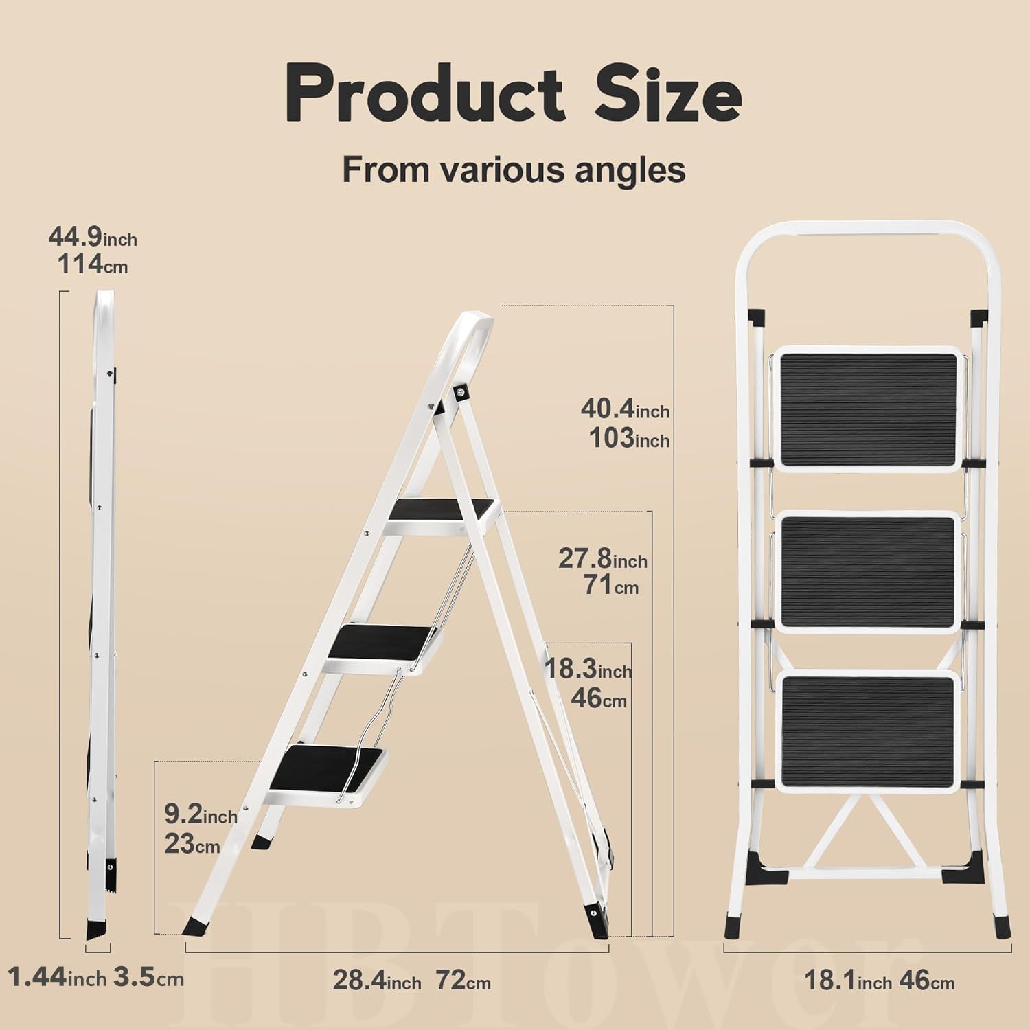 3&4 Step Ladder, Folding Step Stool with Wide Anti-Slip Pedal, Portable Sturdy Iron Ladder with Handrails for Home, Office, Library, 330 lbs Capacity Bn-link