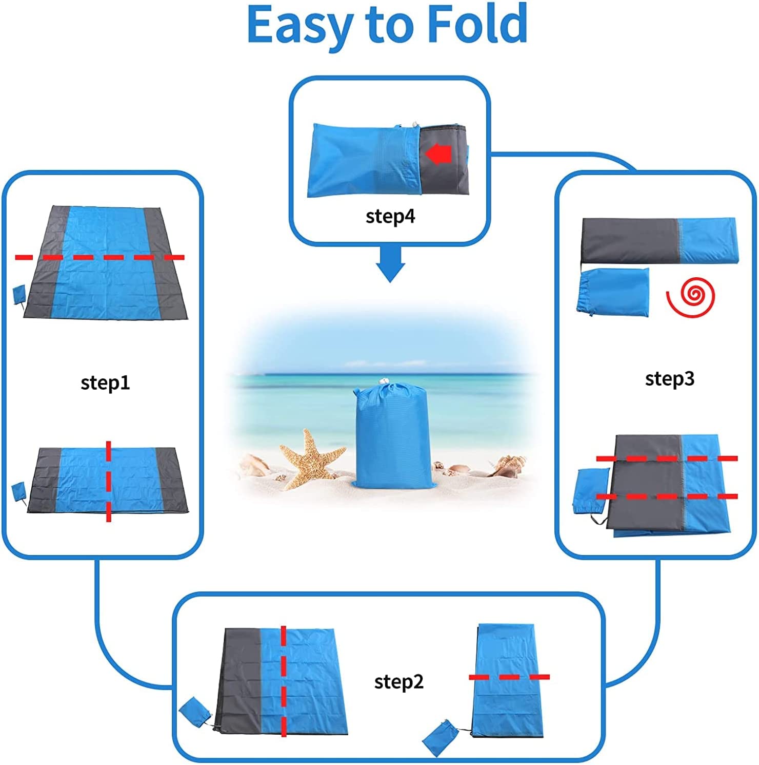 79’’ X 55’’ Oversized Lightweight Waterproof Sandproof Beach Blanket Picnic Mat Bn-link