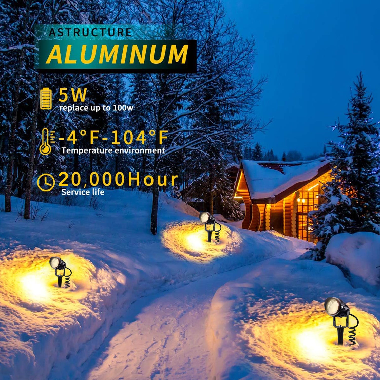 Outdoor Landscape Spotlights, 5W LED Landscape Lights for Yard, IP65 Waterproof Garden Lights, 3000K Warm White, Landscape Lighting for House, Garden, Lawn Decorative (2 Pack) Bn-link