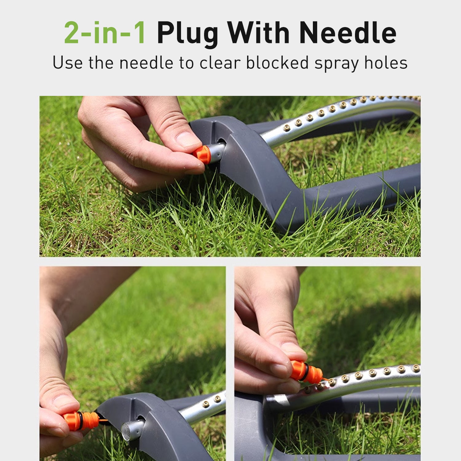 Oscillating Sprinkler with 4-Way Adjustable Spray, 19 Hole Nozzles, Water Sprinkler for Yard Lawn Covers up to 4,000 sq.ft, Includes Spray Jet Cleaning Needle, Gray Bn-link