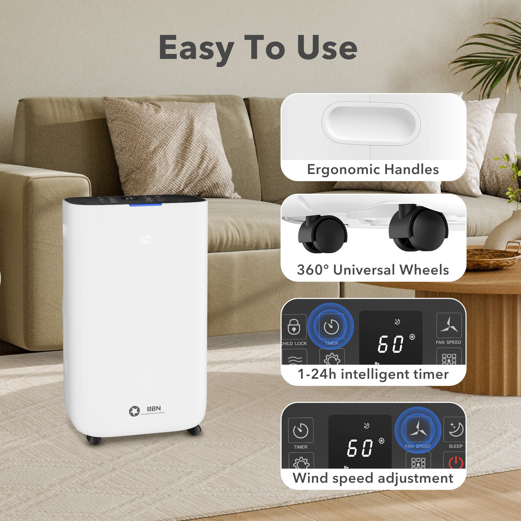 4500 Sq.Ft Smart Dehumidifier for Home, Max 80 Pint/D(Standard 53 Pint/D) Efficient Dehumidifier with Drain Hose, Intelligent Humidity, Timer, 1.72-Gallon Water Tank, for Basement, Bedroom, Bathroom Bn-link