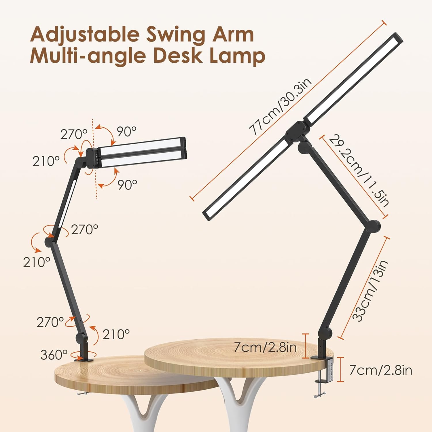 LED 3 Heads Desk Lamp With Remote Control, 360°Adjustable Tall Desk Lights With Clamp, 5 Brightness Modes & 4 Colors Bn-link