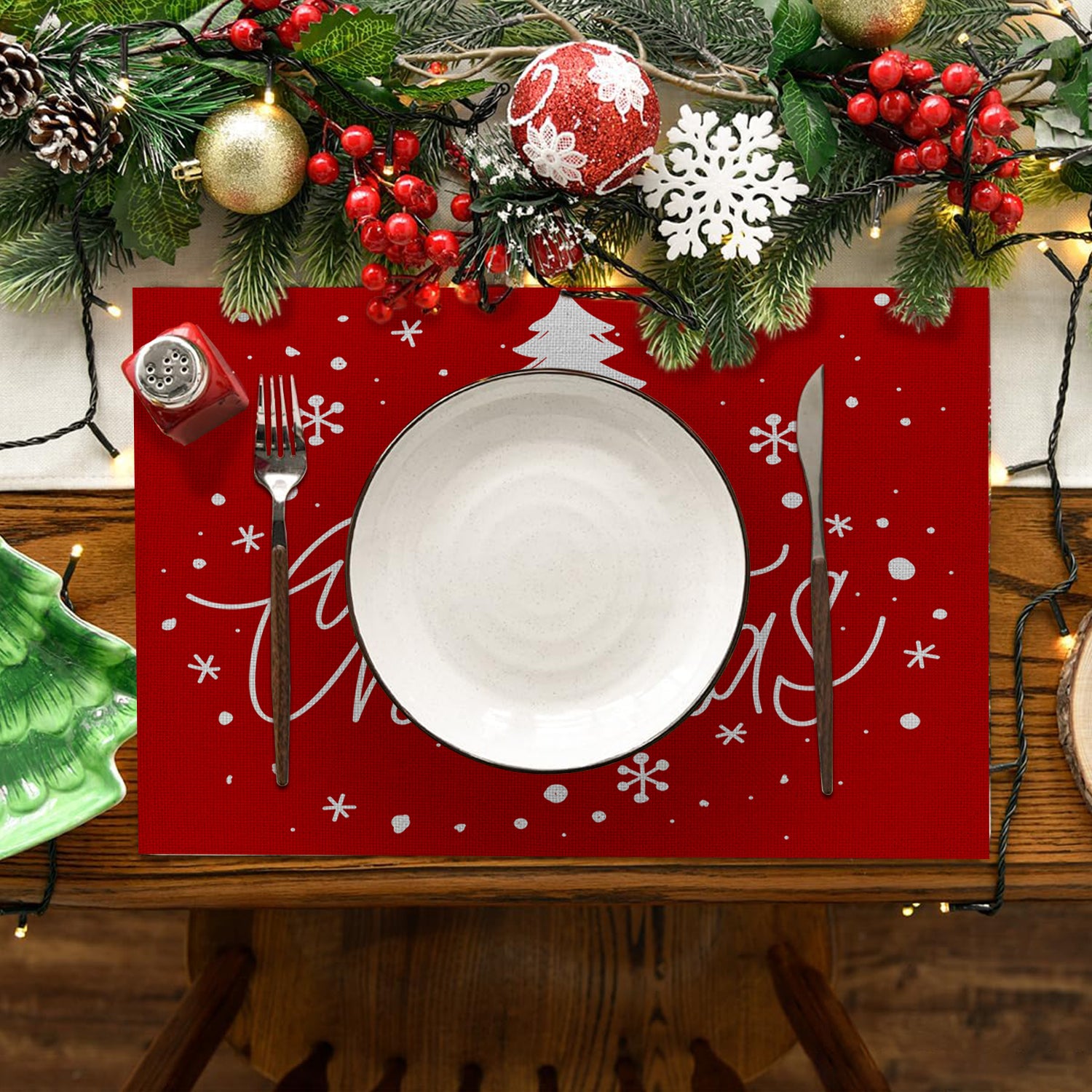 Merry Christmas Placemats for Dining Table, 12x18 Inch Winter Xmas Table Mats for Party Kitchen Dining Decoration Bn-link
