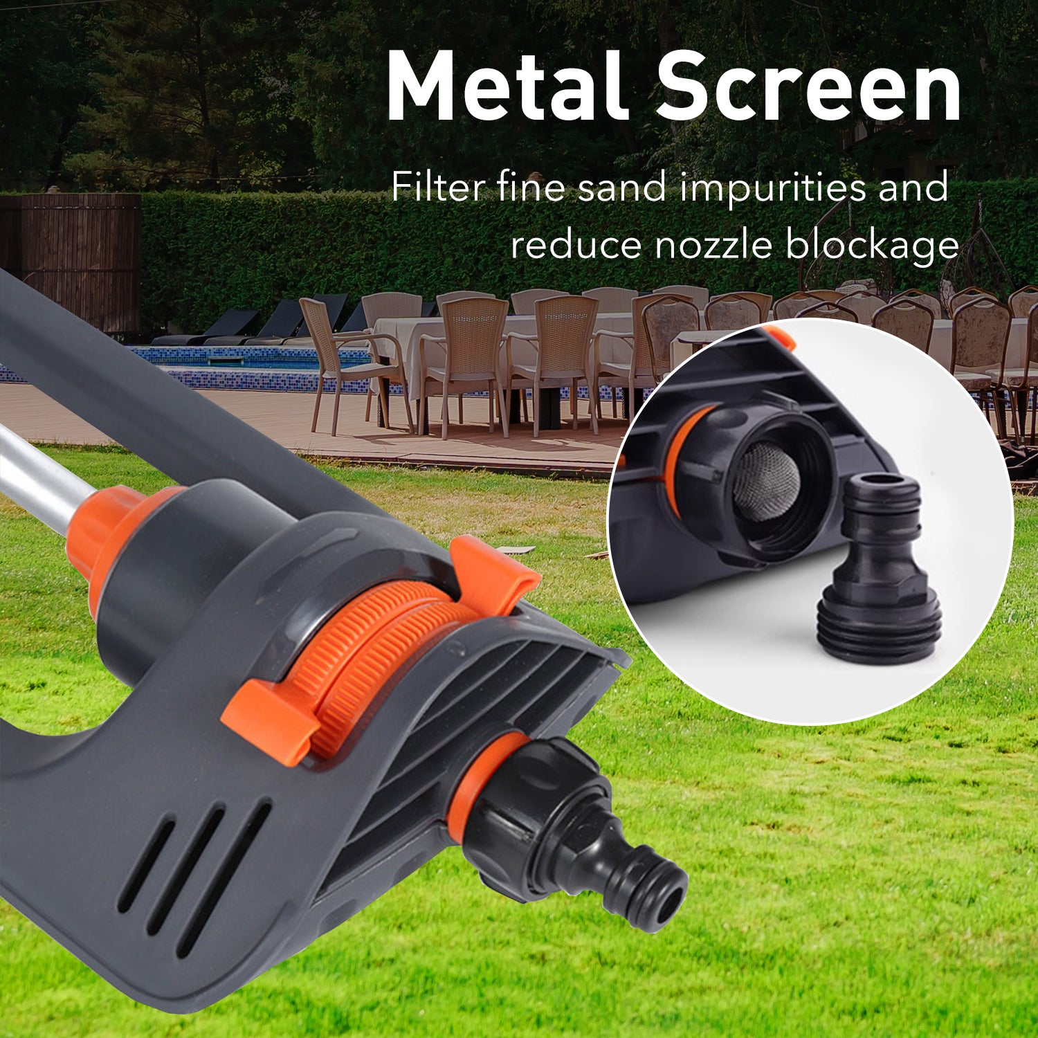 Oscillating Sprinkler with 4-Way Adjustable Spray, 19 Hole Nozzles, Water Sprinkler for Yard Lawn Covers up to 4,000 sq.ft, Includes Spray Jet Cleaning Needle, Gray Bn-link