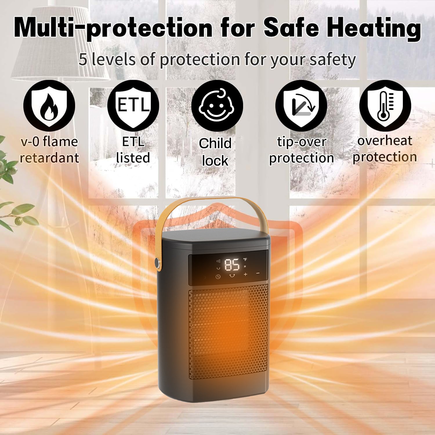 Oscillating Space Heater with Remote, 1500W Portable Electric Space Heater with Thermostat & Timer, Indoor Small Heater with Heating and Fan Modes for Bedroom, Office and Indoor Bn-link