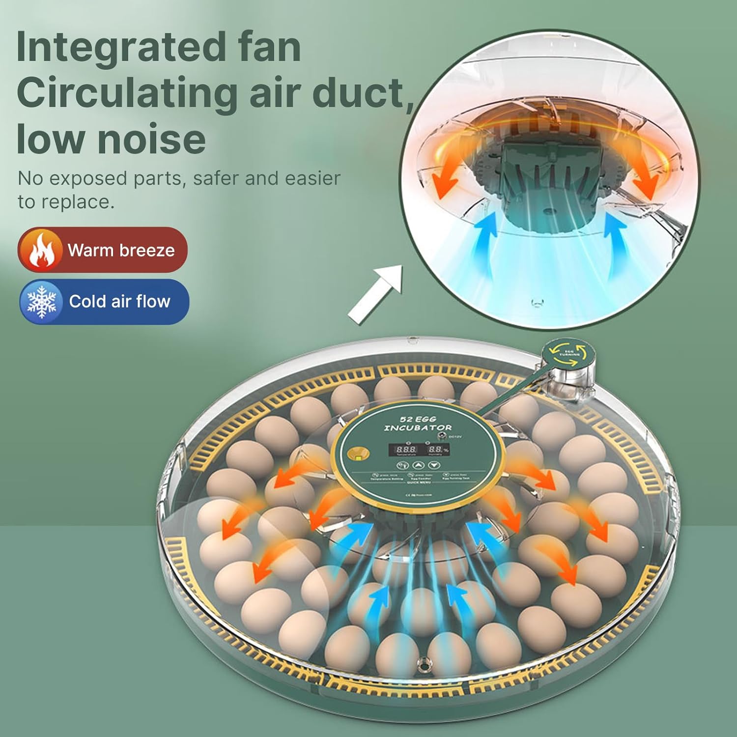 BN-LINK 9/18/52 Egg Incubator With Temperature Control, Touch Operation& Temperature Display, Mini Egg Incubator With LED Candler, Sink & Plastic Uptake Tray, Low Noise