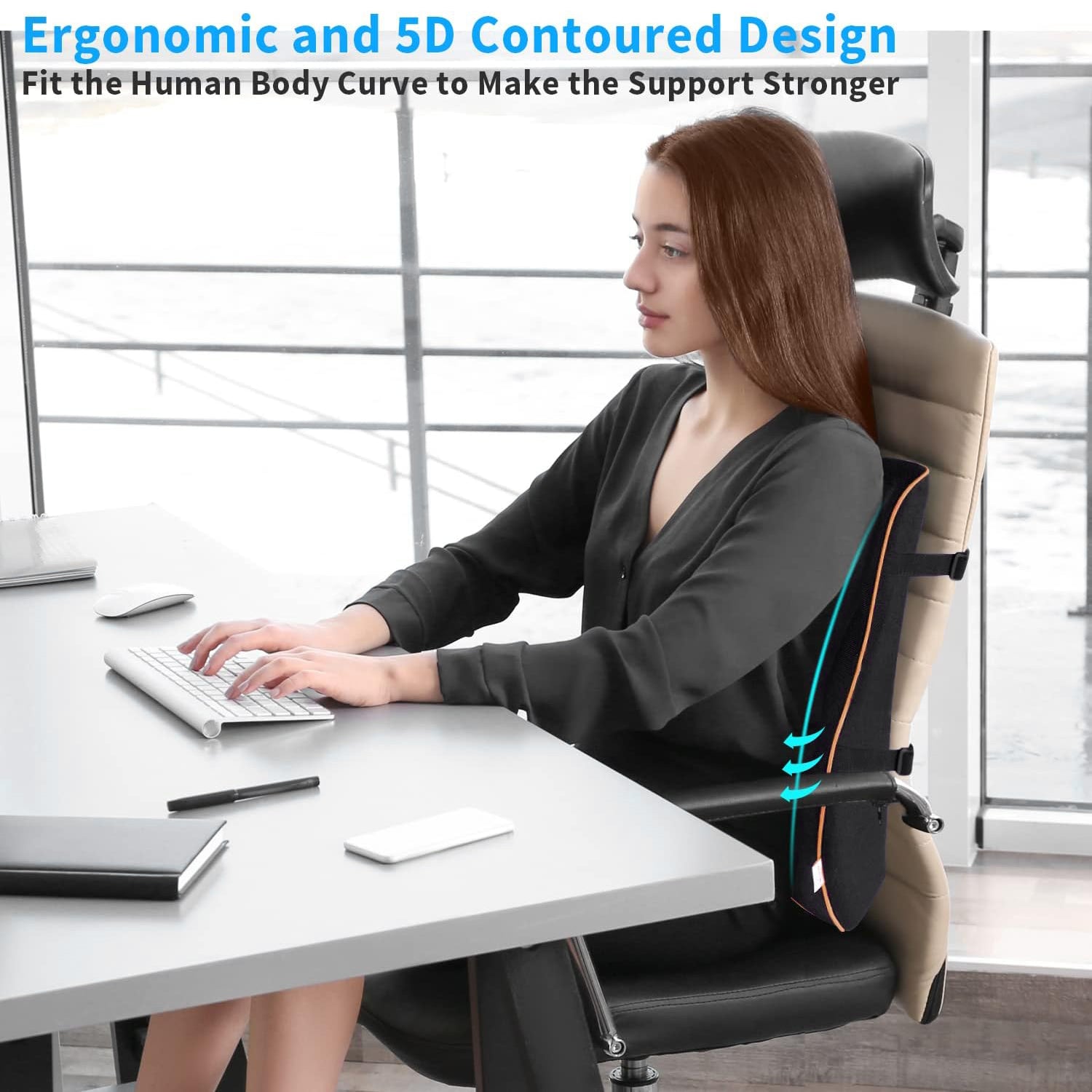 Lumbar Support Pillow For Office Chair and Car Seat, Memory Foam Back Cushion with Adjustable Strap for Back Pain Relief Bn-link