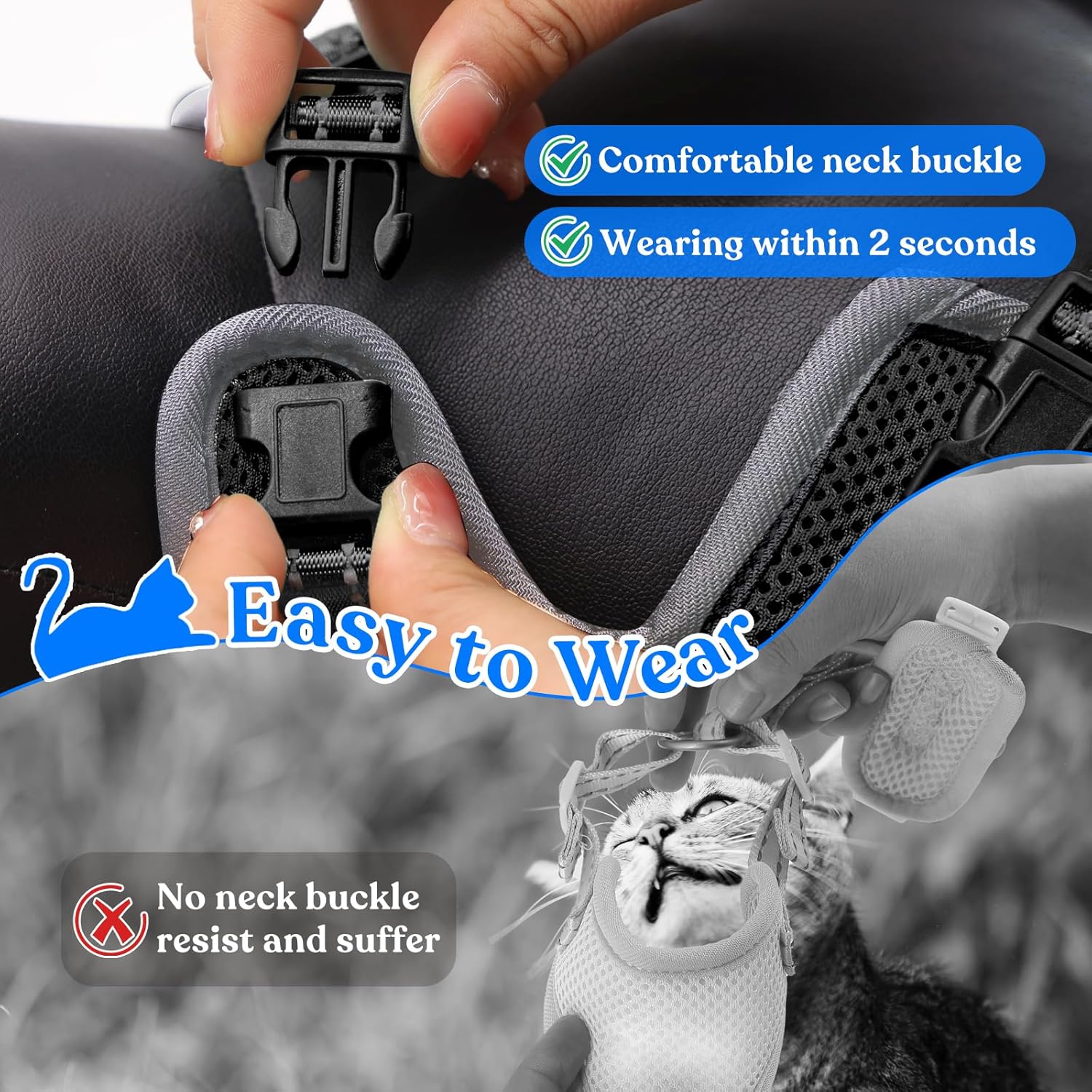 Cat Harness and Leash Set for Walking, Escape Proof Soft Adjustable Vest Harnesses with Reflective Strips for Cat and Puppy Bn-link