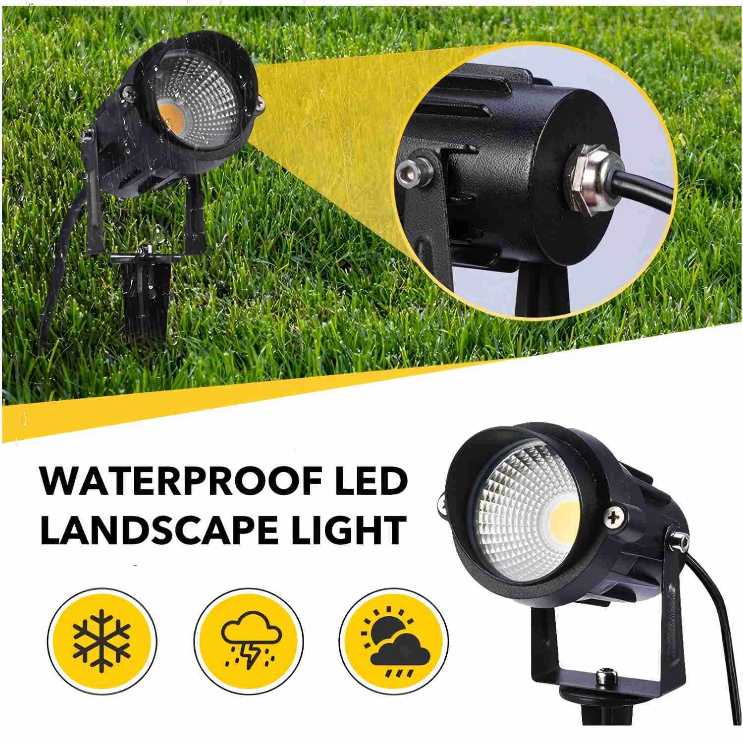 Outdoor Landscape Spotlights, 5W LED Landscape Lights for Yard, IP65 Waterproof Garden Lights, 3000K Warm White, Landscape Lighting for House, Garden, Lawn Decorative (2 Pack) Bn-link