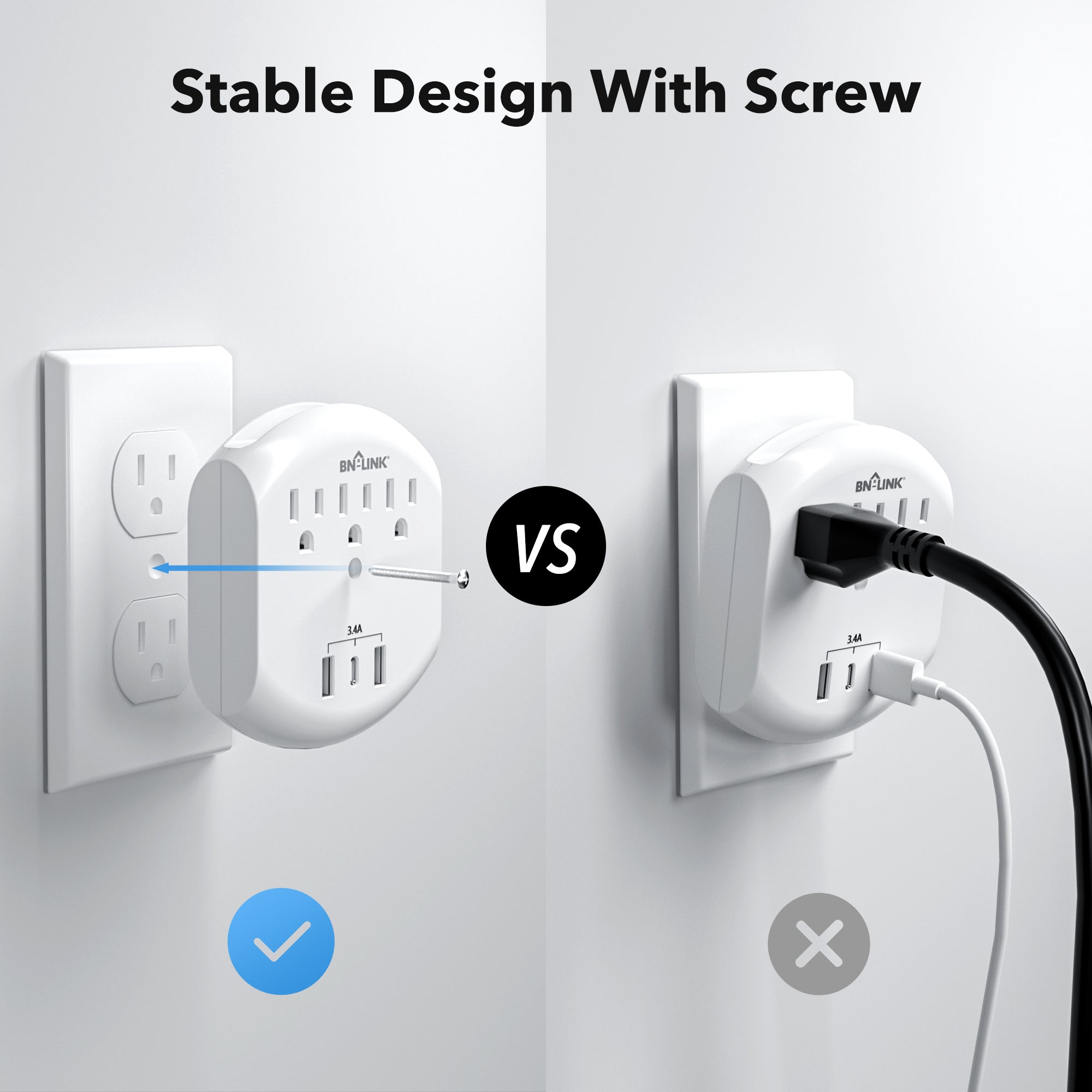 Multi Plug USB Wall Outlet Surge Protector with 3 Outlets, 3 USB Charging Ports BN-LINK - BN-LINK