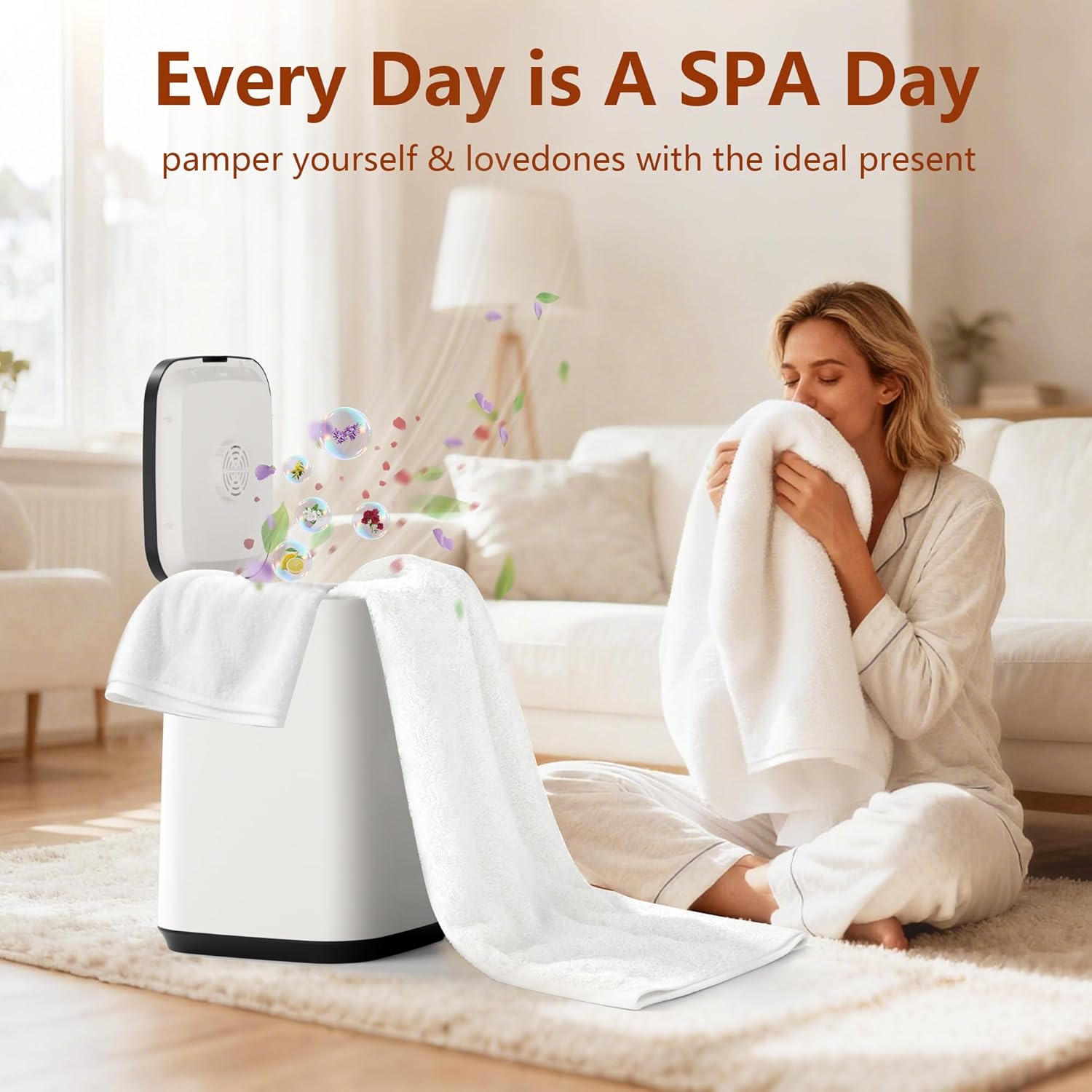 Tower Warmer, 23L Large Hot Towel Warmers Bucket with LED Display, Auto Shut Off, Child Lock, Heat Timer 20/40/60 Min Adjustable, for Hot Tub, Bathroom, Spa, White