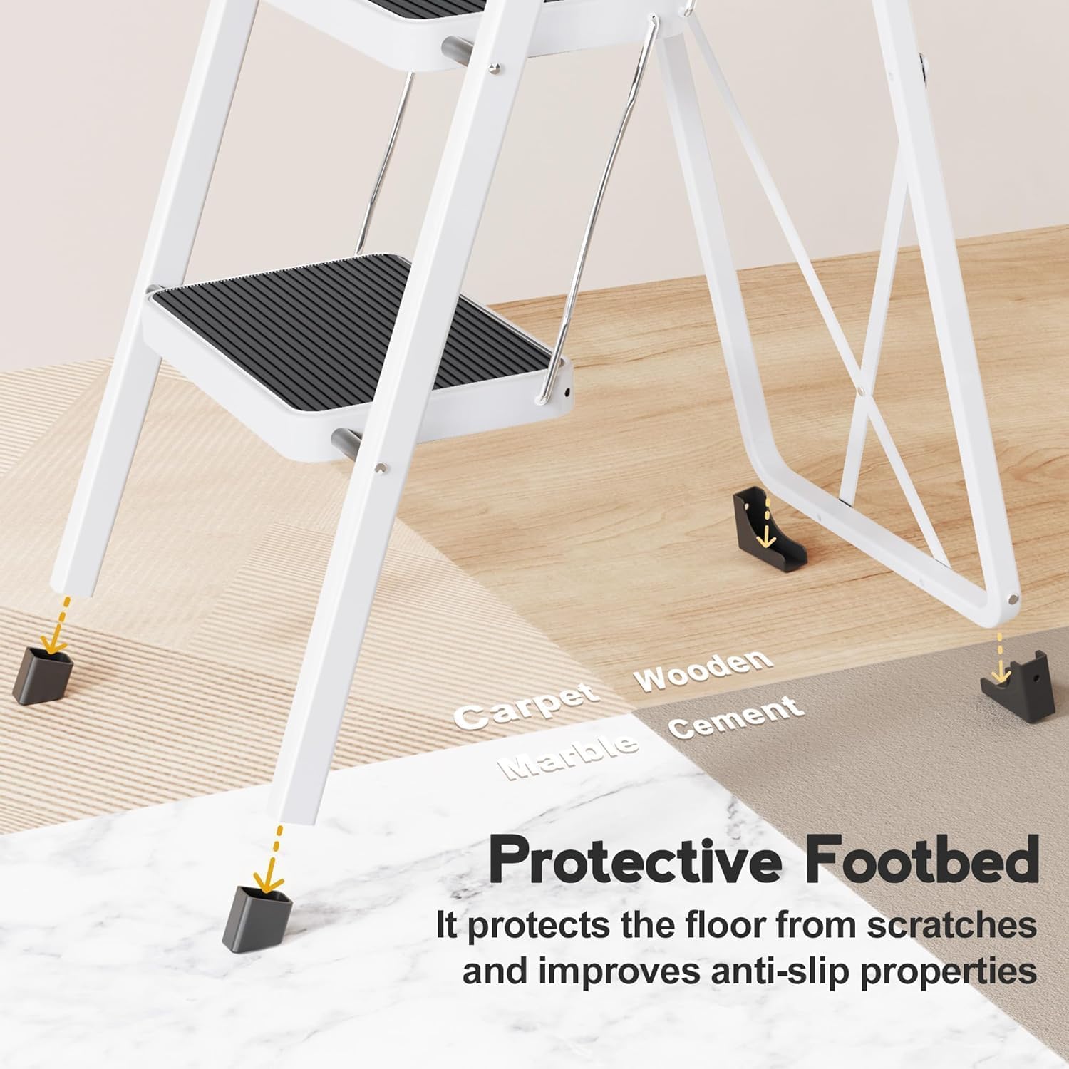 3&4 Step Ladder, Folding Step Stool with Wide Anti-Slip Pedal, Portable Sturdy Iron Ladder with Handrails for Home, Office, Library, 330 lbs Capacity Bn-link