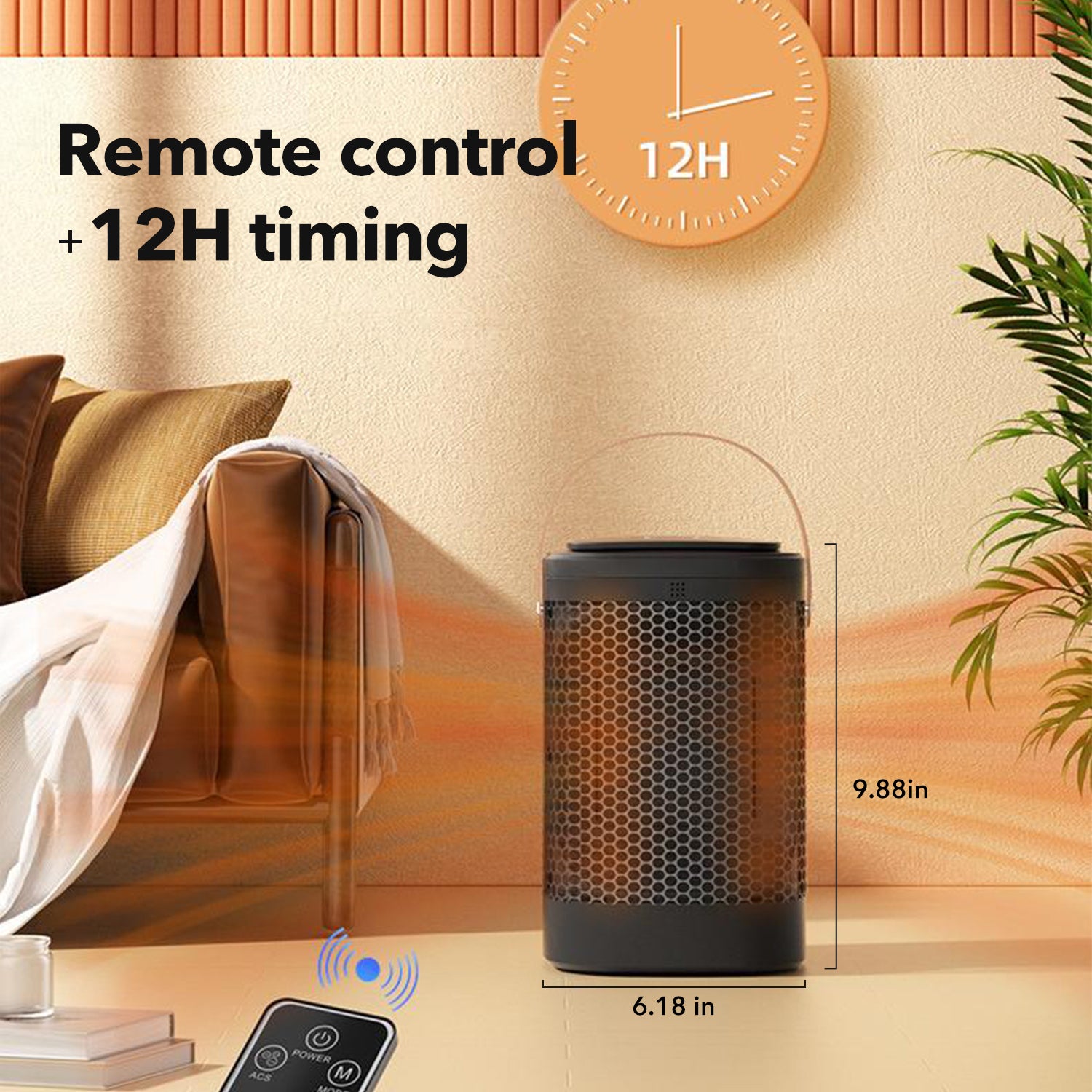 Space Heater with Remote, 1500W Portable Electric Space Heater with Thermostat & Timer Bn-link