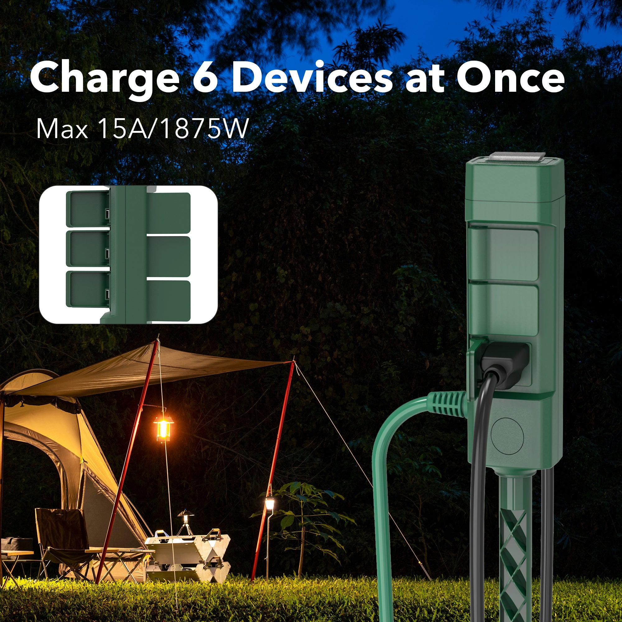 BN-LINK 15ft Outdoor Extension Cord with Power Stake, 6-Outlet Power Strip Weatherproof, 14/3 SJTW Heavy Duty Power Cord, 15A/1875W for for Backyard, Garden, Pool & Camping