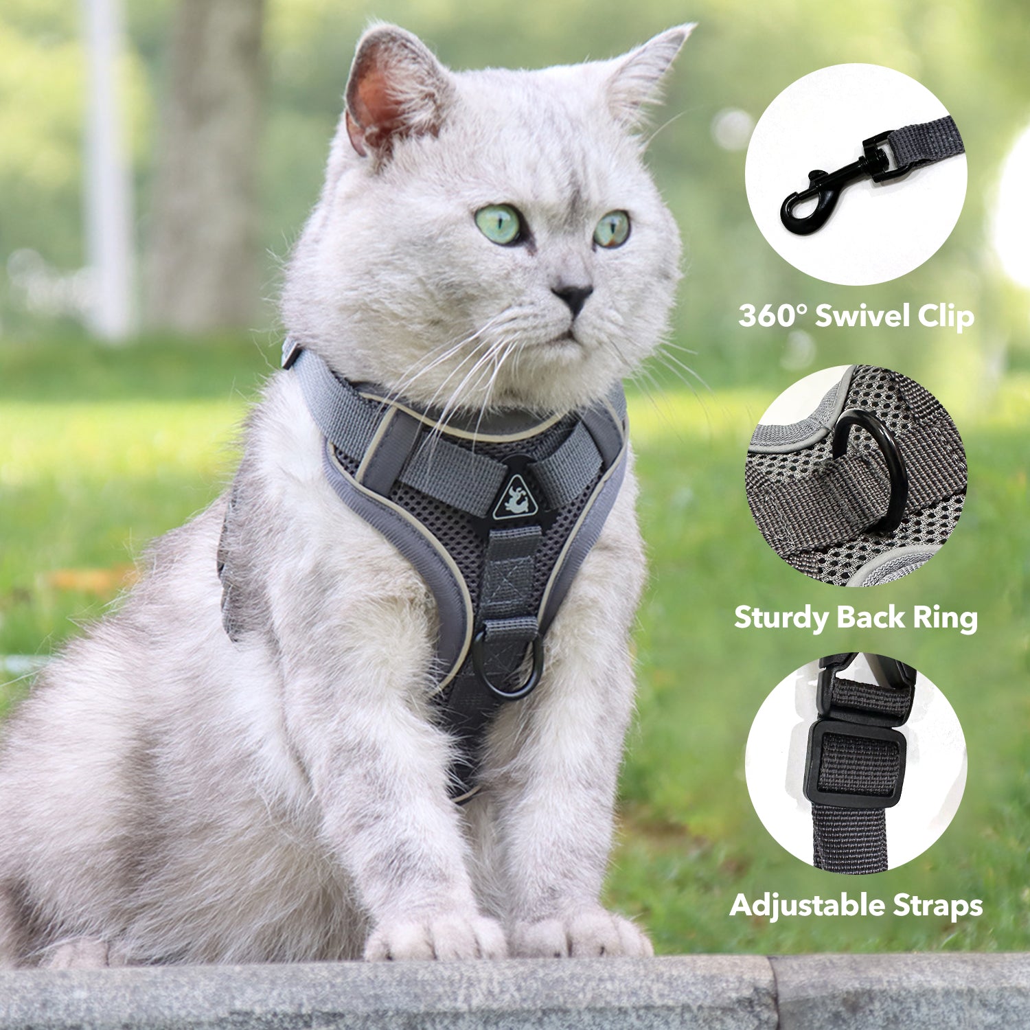 Cat Harness and Leash Set for Walking, Escape Proof Soft Adjustable Vest Harnesses with Reflective Strips for Cat and Puppy Bn-link